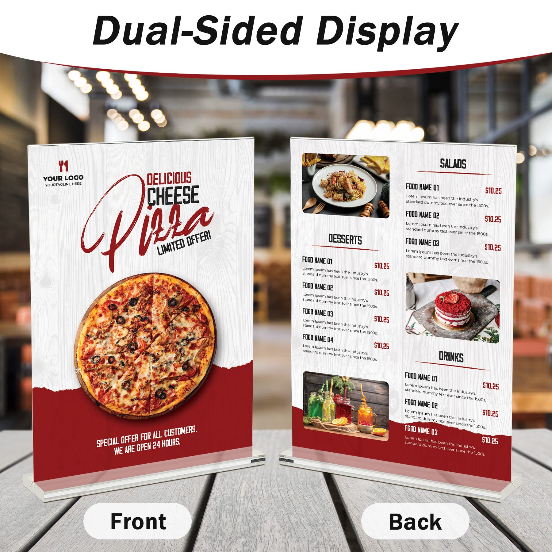 4-Pack Acrylic Sign Holder, 8.5 x 11 Inch Vertical T Shape Table Display Stand, Double-Sided Clear Plastic Sign Holders for Paper, Menu, and Flyer, Ideal for Home, Office, Restaurants, and Stores