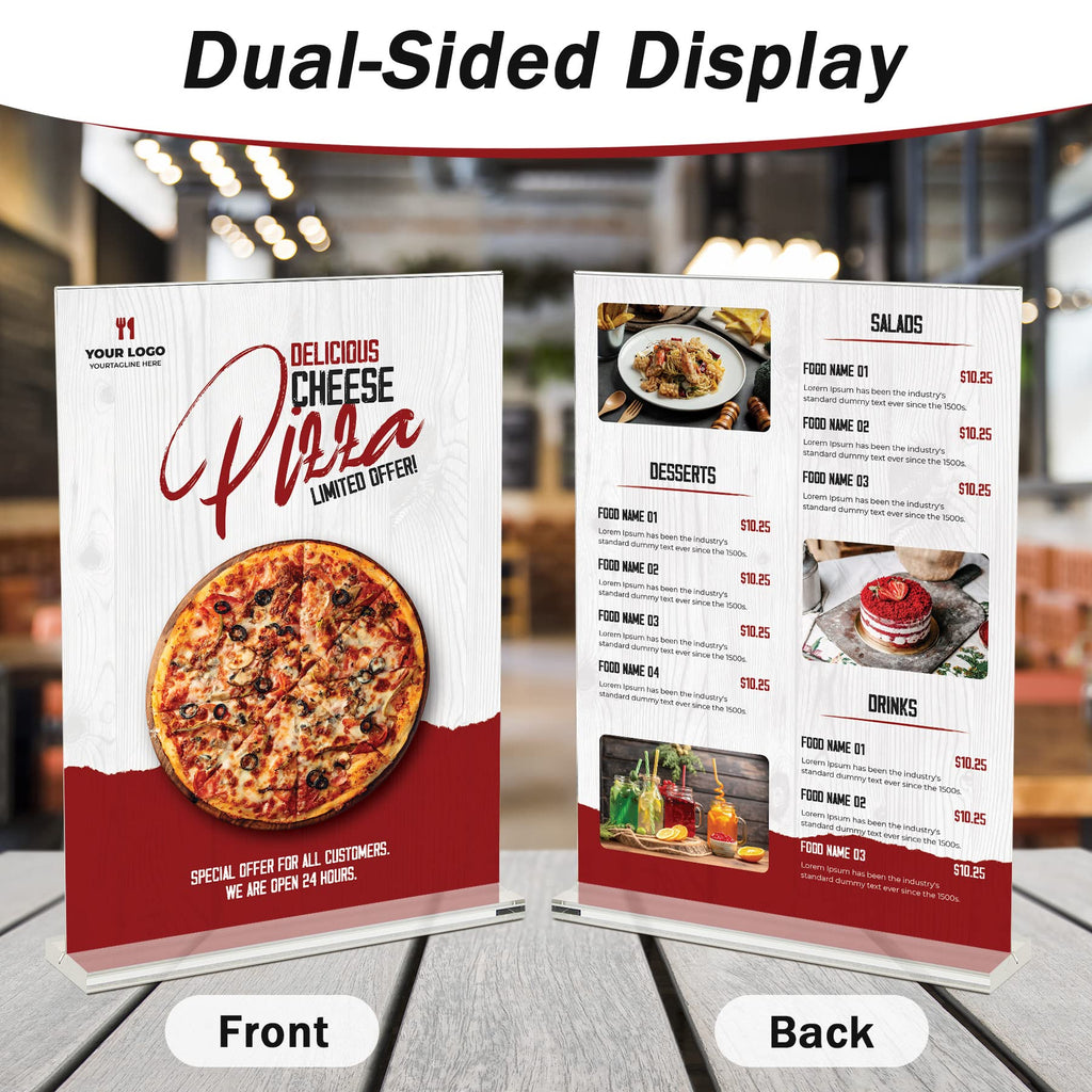8 Pack Acrylic Sign Holder 8.5 x 11 Vertical, Clear T Shape Table Menu Display Stand, Multi-function Plastic Double-Sided Paper Picture Frames Flyer Document Holder for Displaying