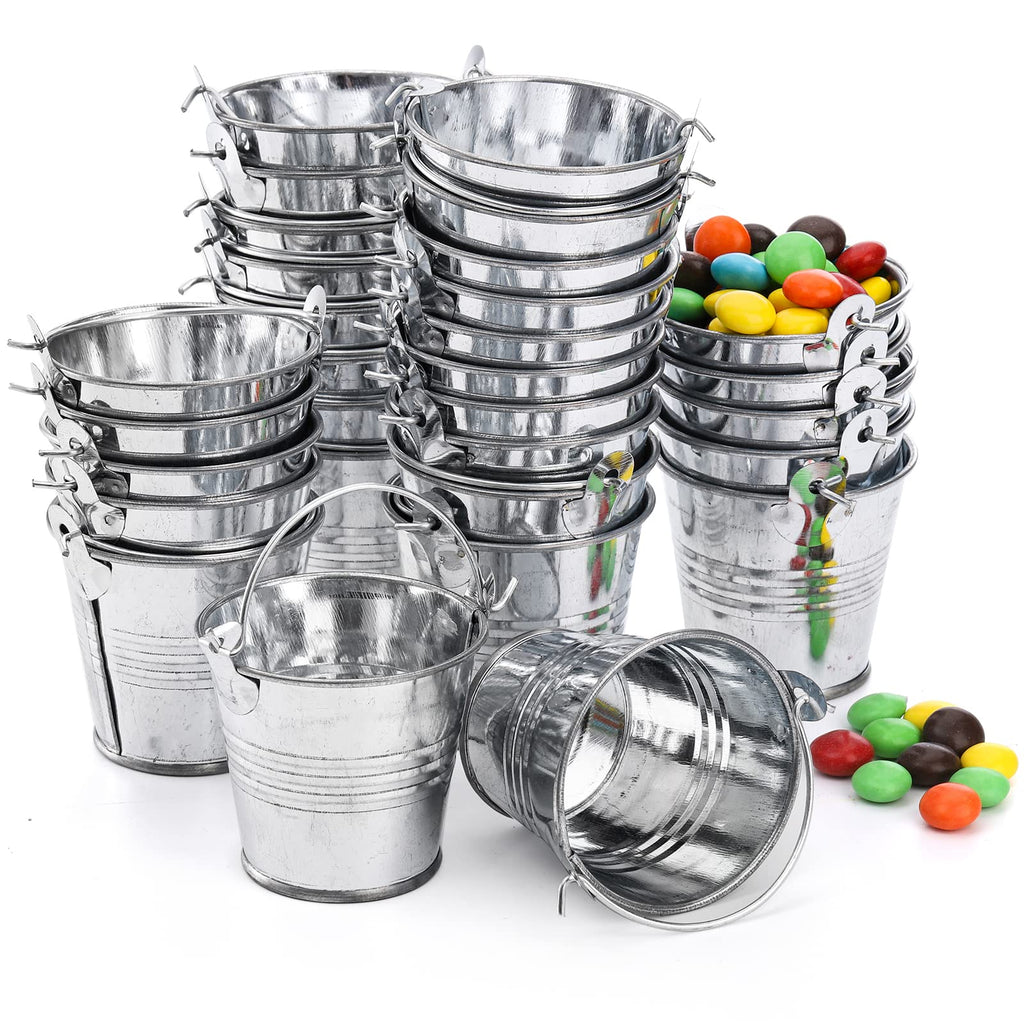 Frcctre 30 Pack Mini Metal Buckets with Handles, 1.6x 2.1 Inch Small Galvanized Tin Pails Metallic Containers Pails for Party Favor Crafts Gift