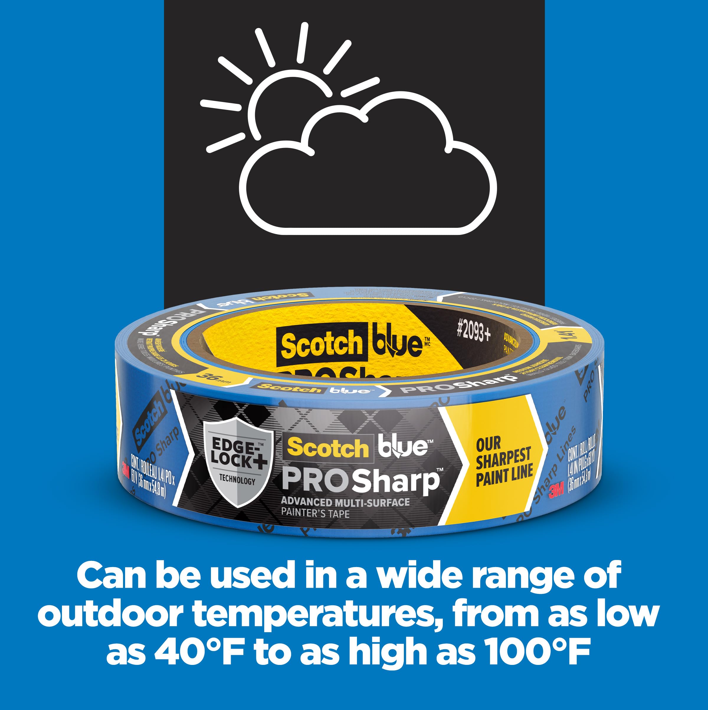 ScotchBlue PROSharp Painter's Tape 2 Inch Wide (1.88 in x 60 yd) 3 Rolls Blue Tape Protects Surfaces and Removes Easily, Edge-Lock Tape for Indoor and Outdoor Use (2093+-48AC3)