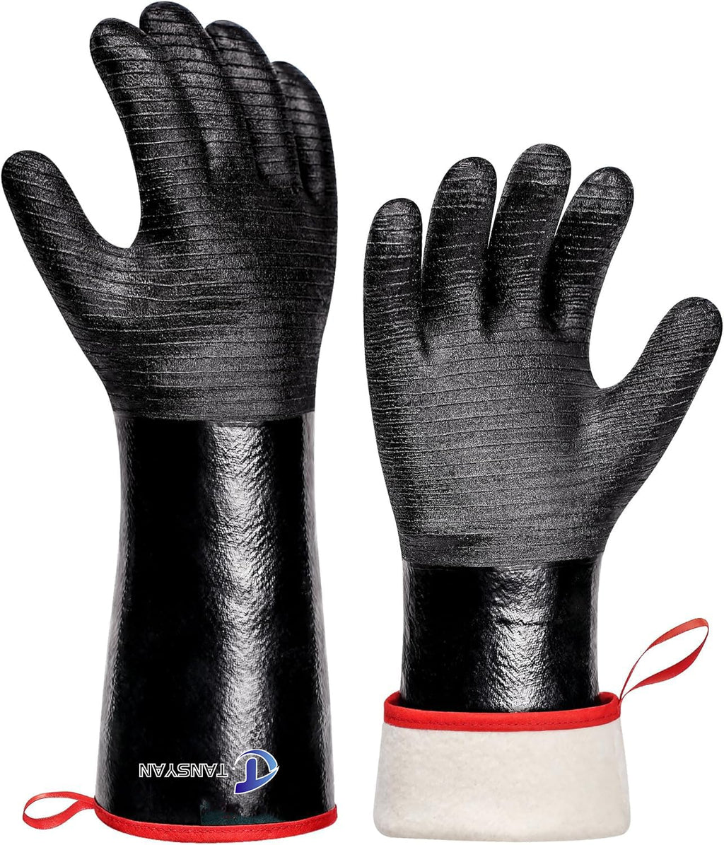 TANSYAN BBQ Gloves, 932°F Extreme Heat Resistant Gloves for Grill BBQ, Waterproof Long Sleeve Pit Grill Gloves for Fryer, Baking, Oven,Smoker,Fireproof, Oil Resistant Neoprene Coating（14-Inch ）