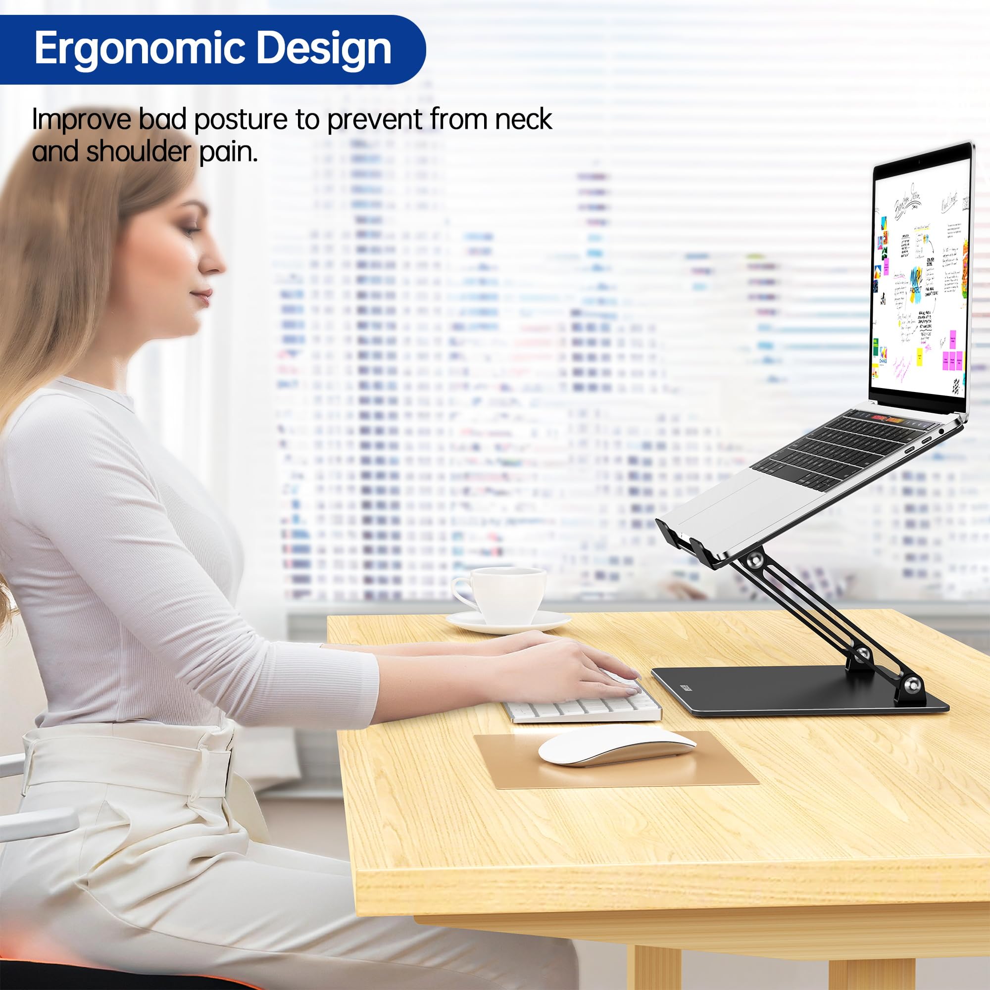 Besign LS10 Laptop Stand for Desk, Ergonomic Adjustable Notebook Tablet Stand, Riser Holder Computer Stand Compatible with Air, Pro, Dell, HP, Lenovo More 10-14" Laptops, Lapdesks (Black)