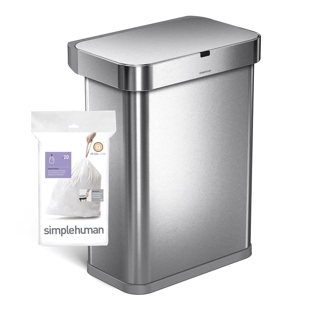 simplehuman Code Q 60 Count, Dispenser Pack Custom Fit Liners, Drawstring Trash Bags, 50-65L / 13-17 Gallons, White
