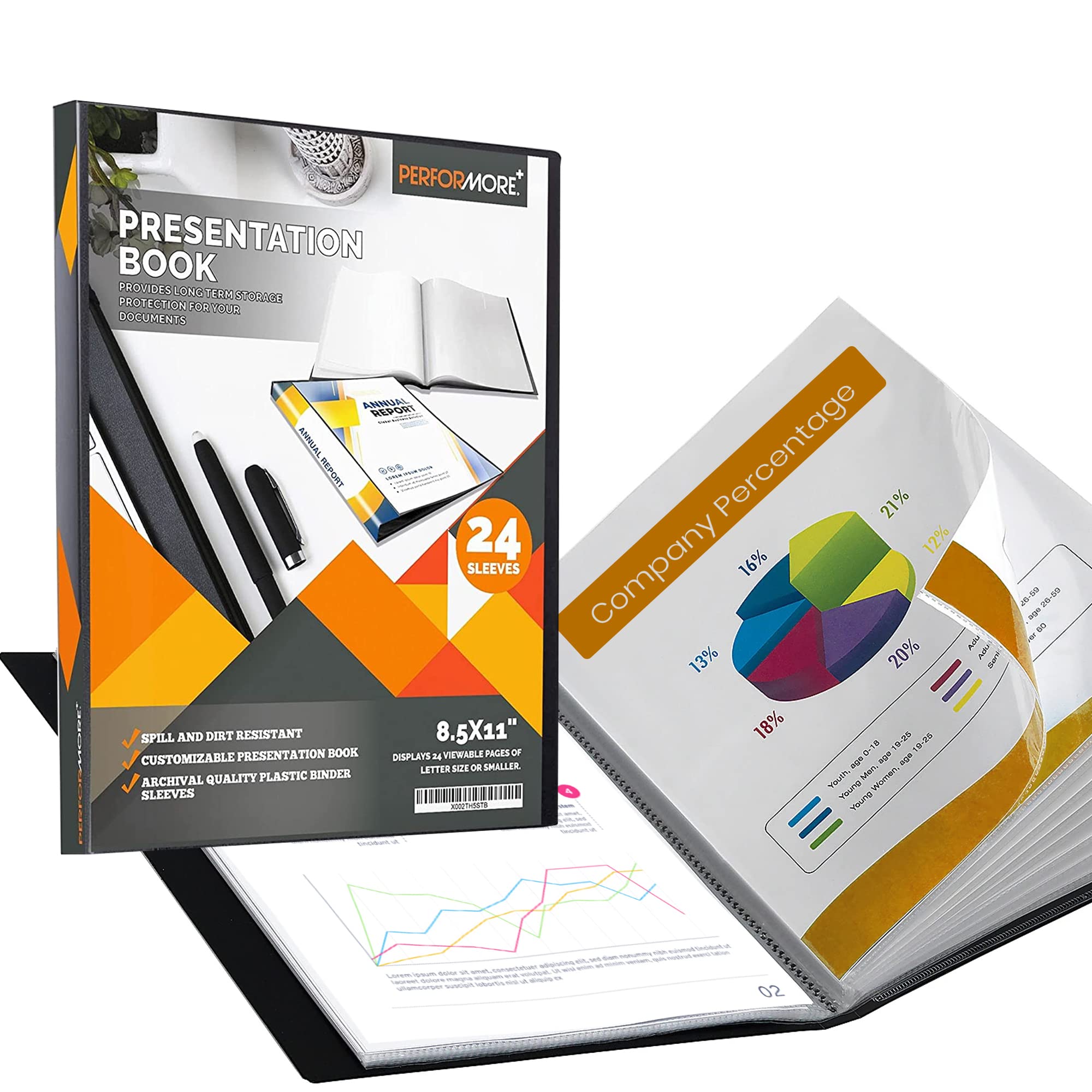 2 Pack of Presentation Folder, 24 Pocket Presentation Display Book (Black) with Plastic Sleeves, 48 Pages Capacity for 8.5" X 11" Sheet Size Paper, Portfolio and Sheet Protector Binder