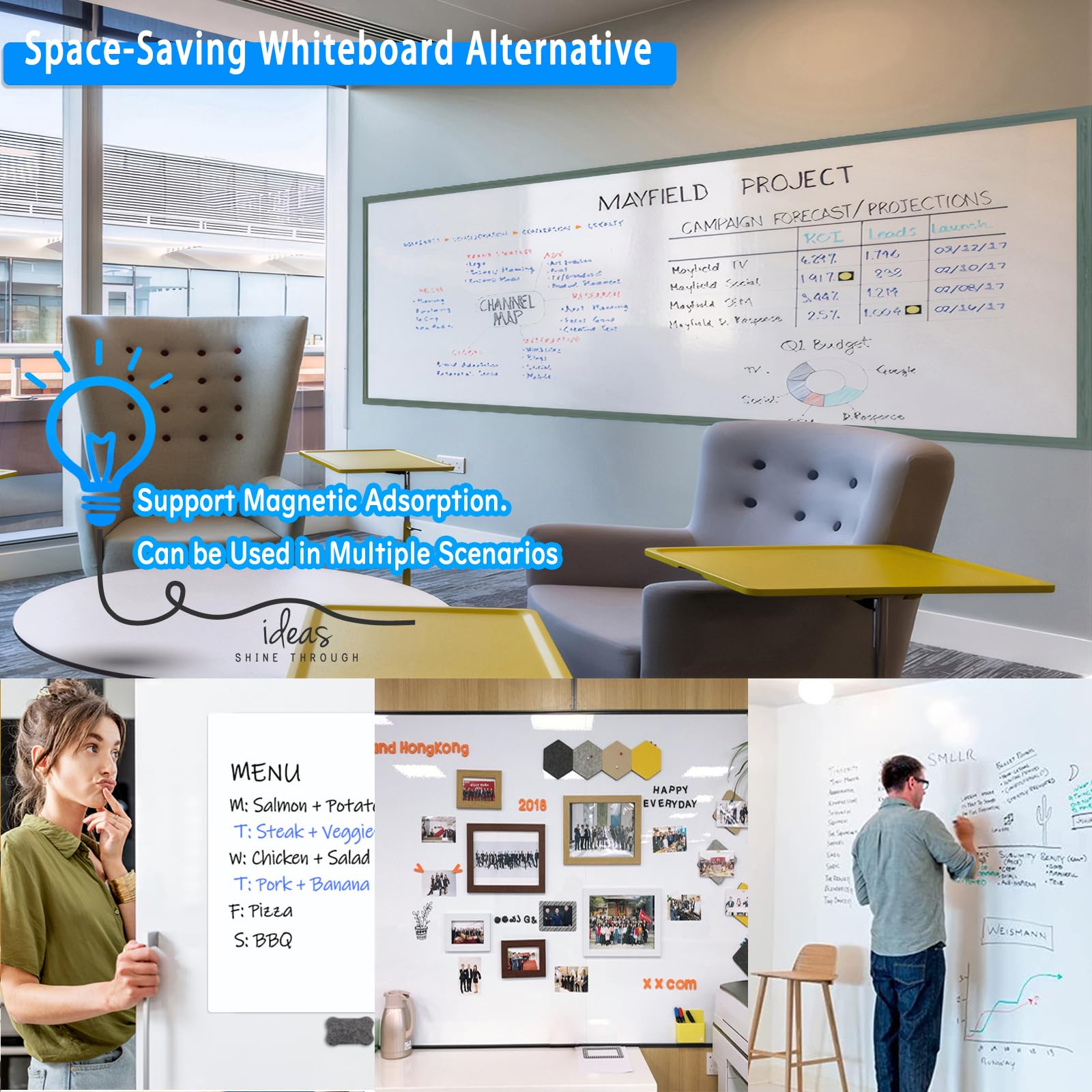 OIZUMI Magnetic Whiteboard Paper, 32''×16'' Self Adhesive White Board for Wall,White Board Dry Erase Sticker for Home Office School,Great for Bulletin, to do List,Family Graffiti Wall