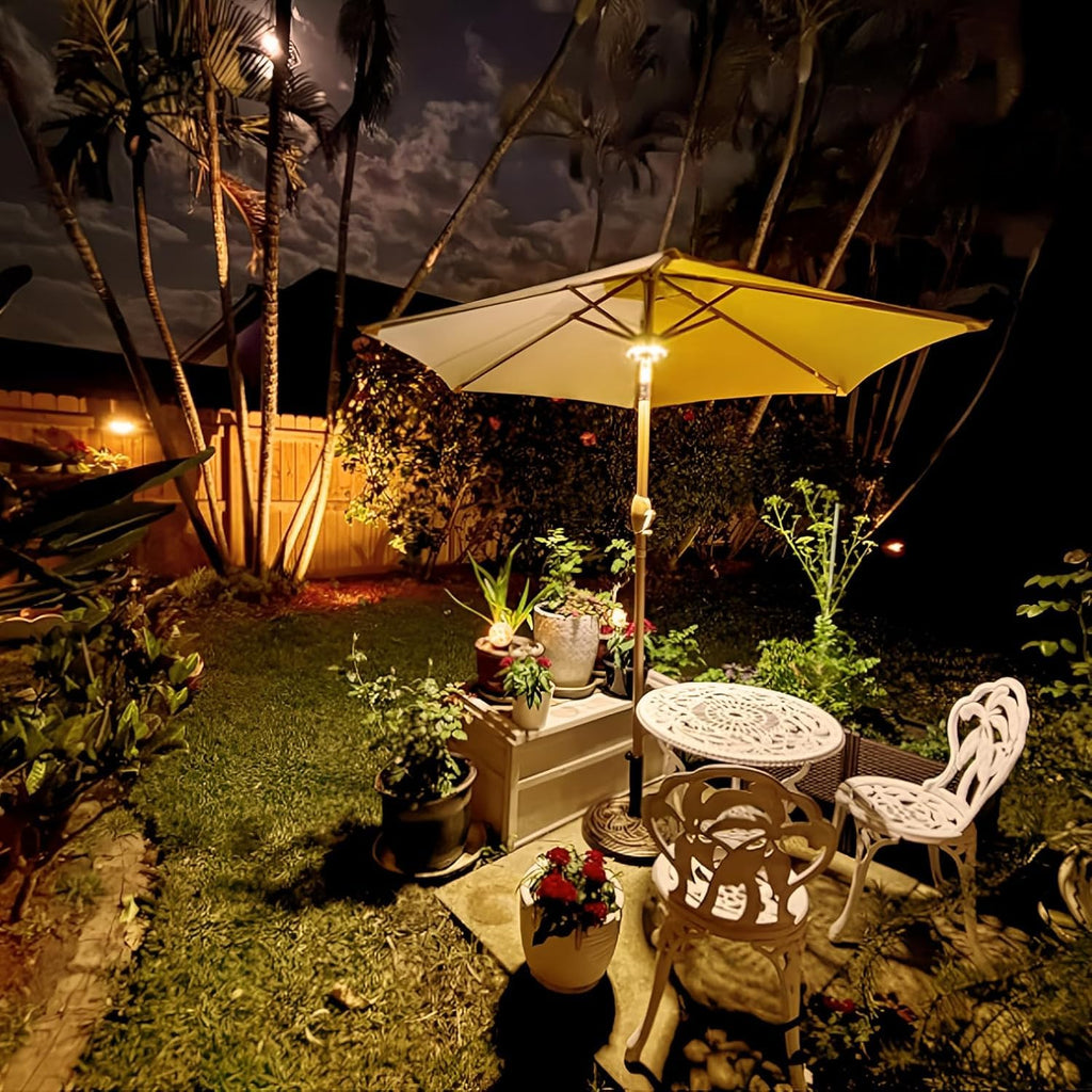 OYOCO Warm White Patio Umbrella Light 3 Brightness Modes Cordless 28 LED Lights at 200 lumens 4 x AA Battery Operated,Umbrella Pole Light for Patio Umbrellas,Camping Tents