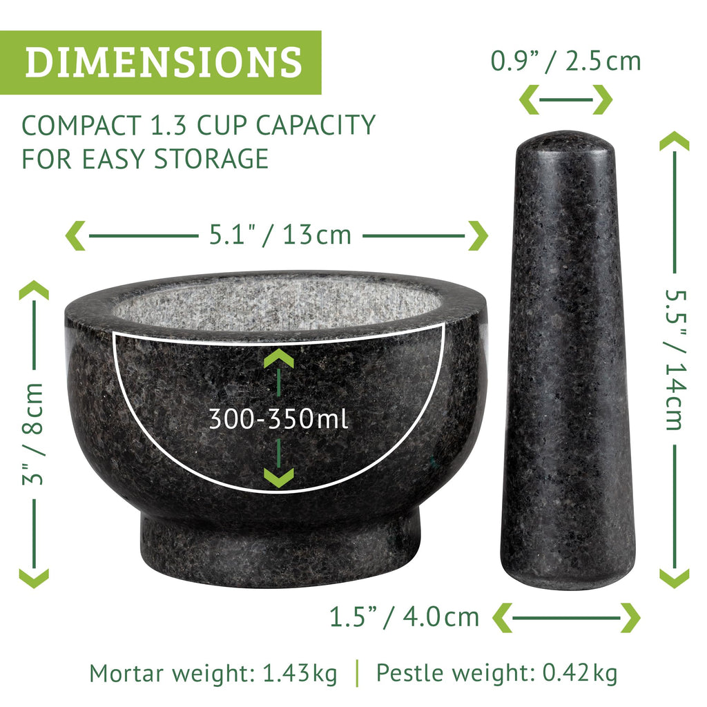 Chef Tacos Mortar and Pestle Set, Granite Kitchen Grinder, 3-Inch 1.3-Cup Capacity | Heavy-Duty Molcajete for Guacamole, Spices, and Herb Grinding (Grey)