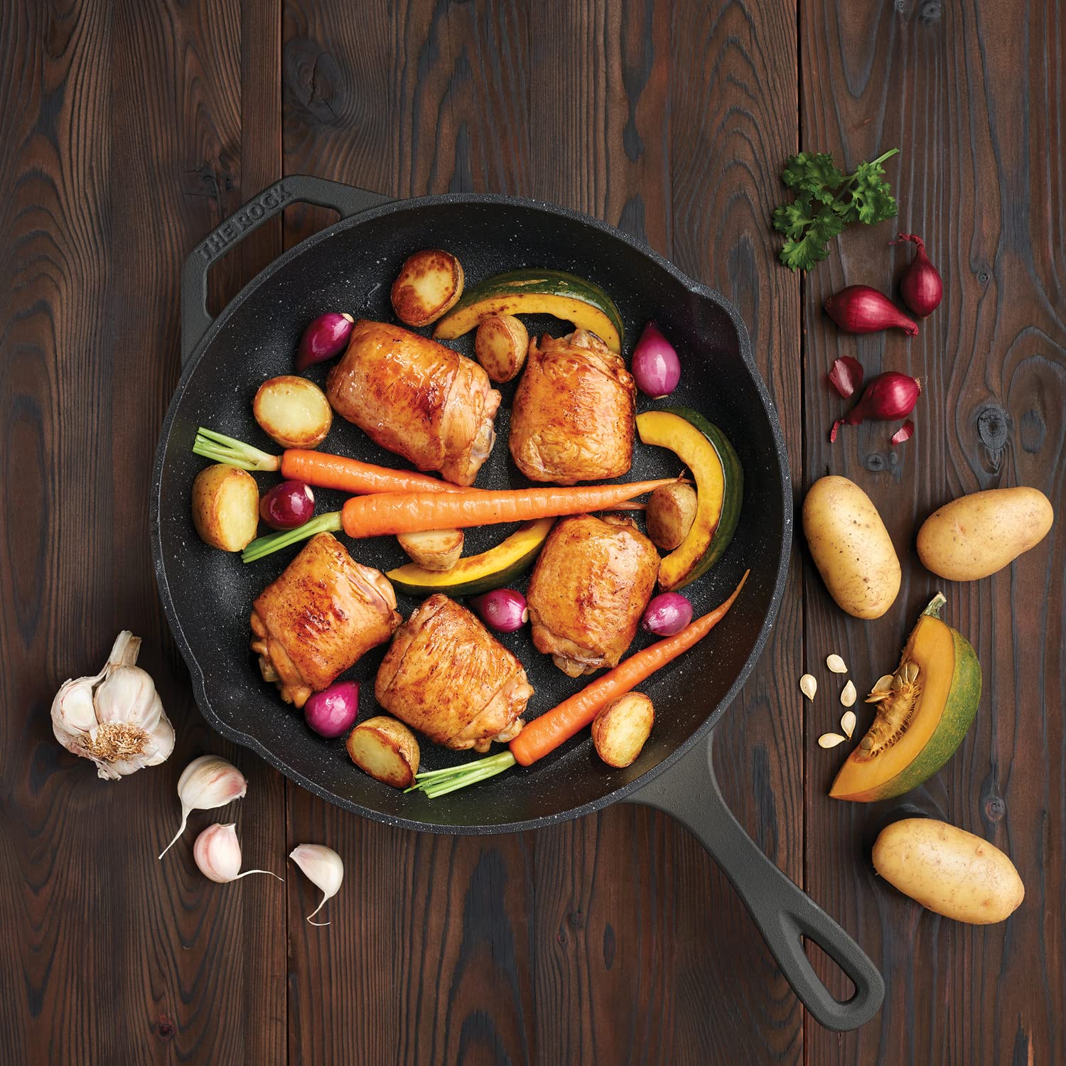 Starfrit The Rock 30cm (12") Non-Stick Skillet - Durable Cast Iron - Oven Safe - PFOA Free - Easy to Clean - Black