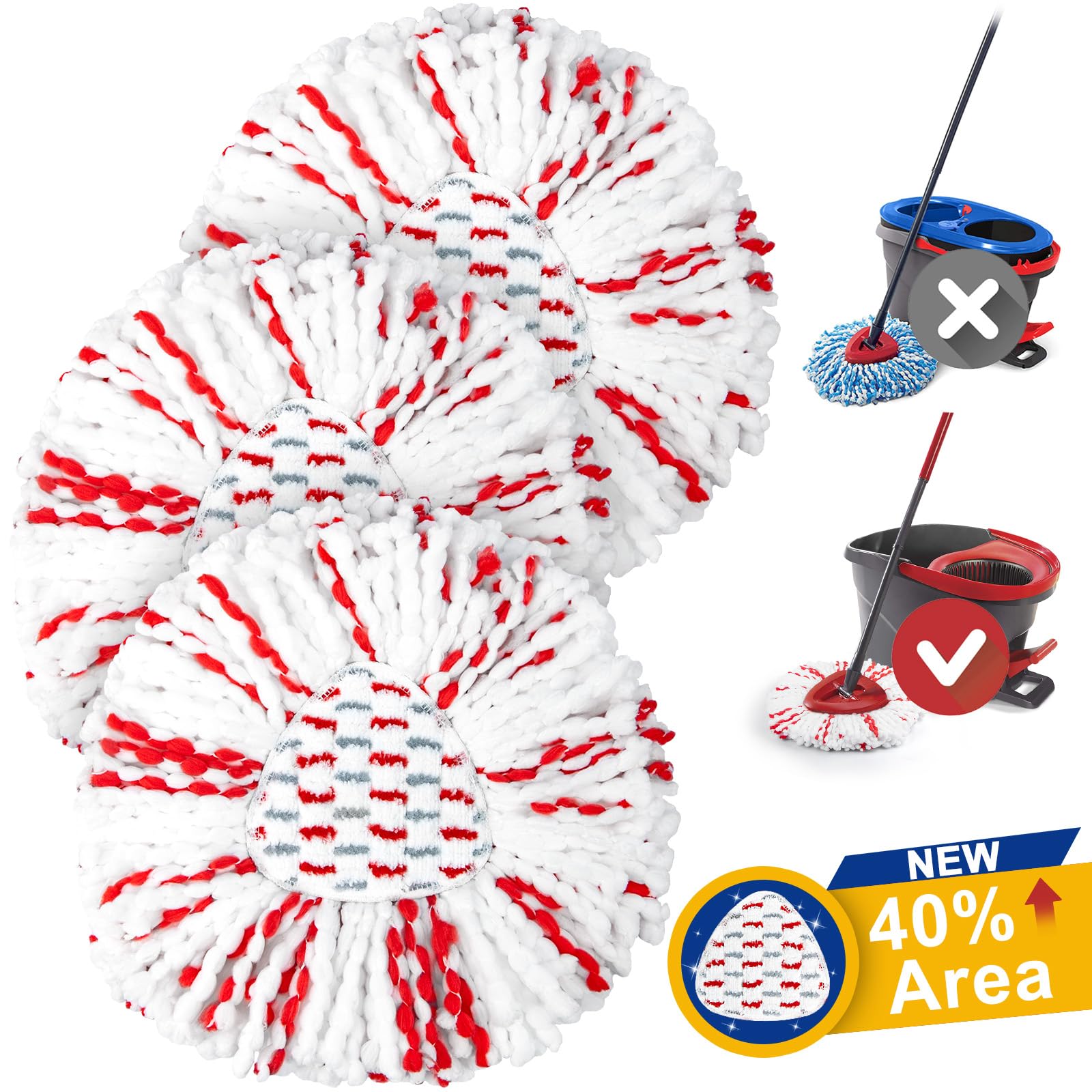 Upgraded mop Refill for Vileda, 3 Pack Spin mop Heads Replacements Compatible with Vileda EasyWring Spin Mop Bucket System, 40% More Cleaning Power, Microfiber and Machine Washable