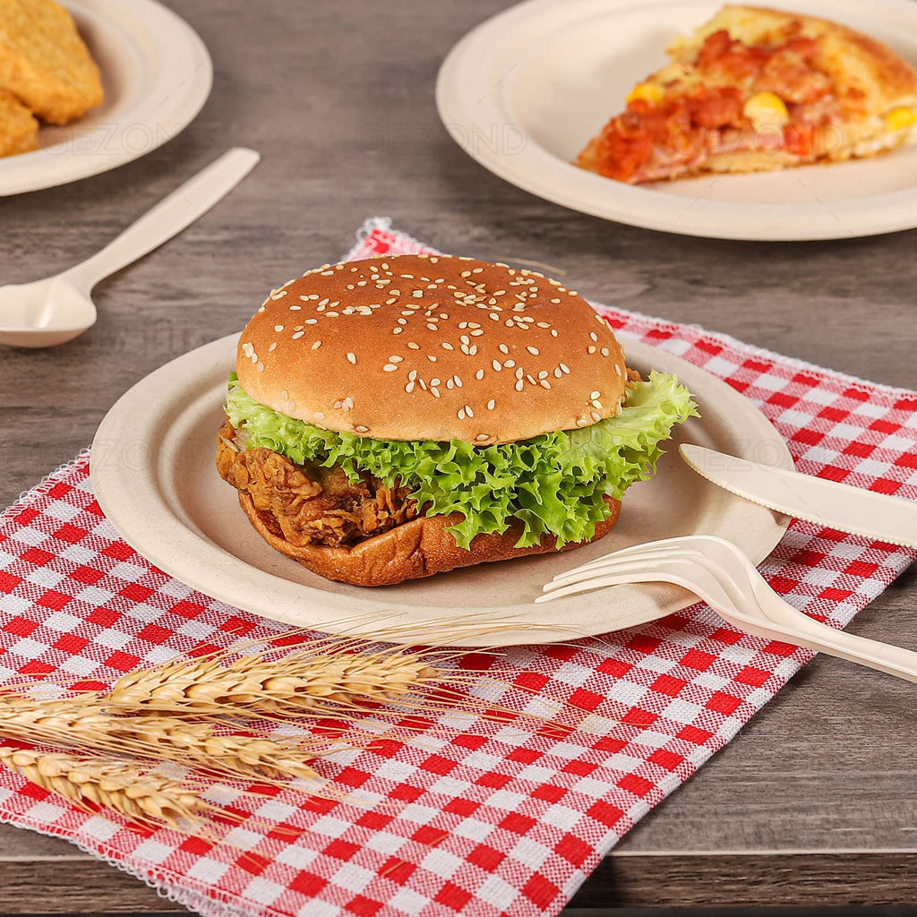 Gezond Compostable Paper Plates 7 Inch, 125pcs Disposable Heavy-Duty Plates Unbleached Biodegradable Plate Made of Sugarcane Fiber