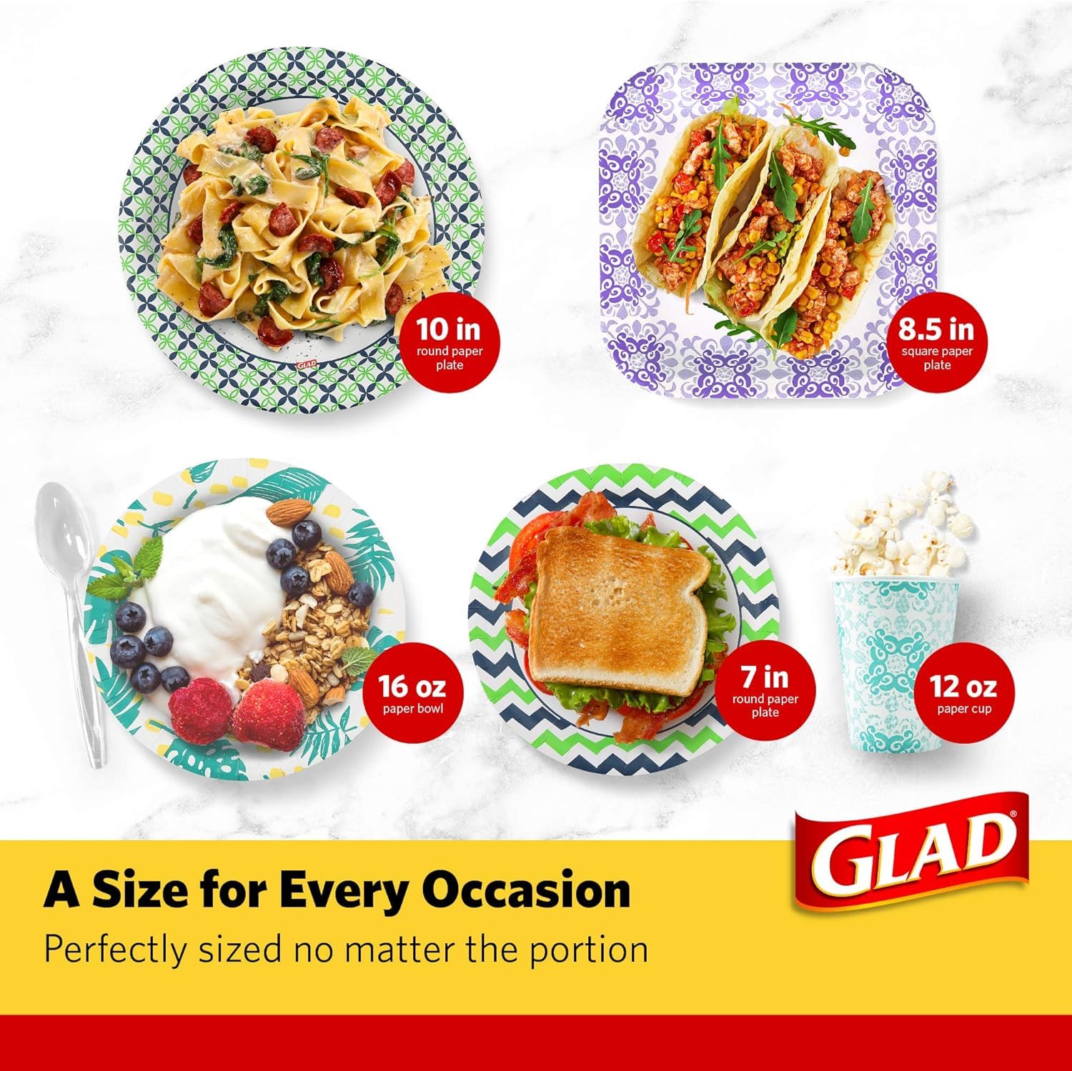 Glad Round Disposable Paper Bowls, Green Victorian Design - Heavy Duty, Soak Proof, Cut-Resistant, Microwavable Bowl for All Foods & Daily Use, 16 Oz, 15 Count - 2 Pack