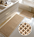 Large Waffle Bath Mat Set of 2, Non Slip Bathroom Mat Set, Ultra Absorbent Bath Mats for Bathroom Decor, Extra Soft Boho Bathroom Rugs Set, 2 Washable Bathroom Floor Mats, 20"×47" and 16"×24", Brown