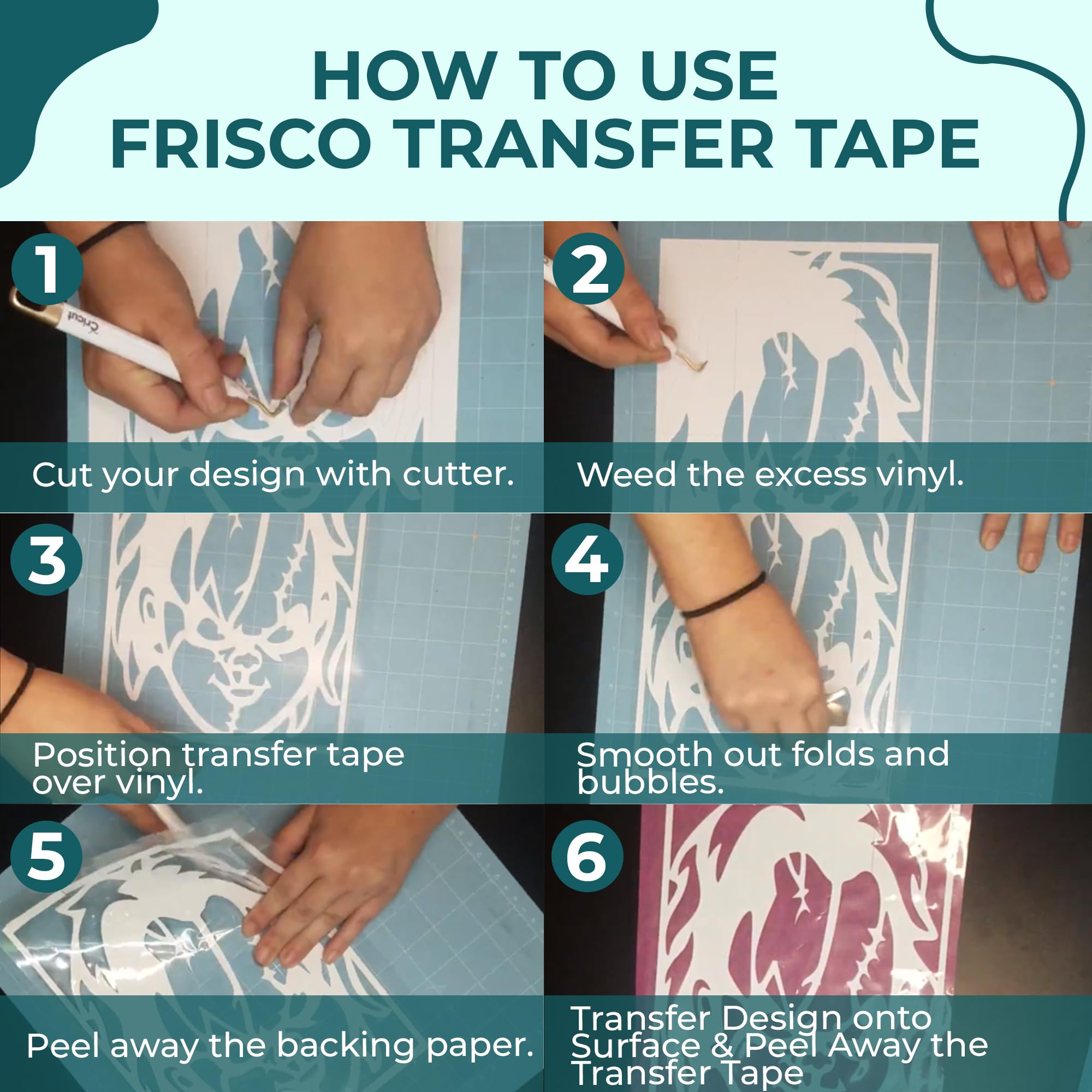 Frisco Craft Clear Transfer Tape for Vinyl Roll – Lay Flat Application Tape, Cricut & Silhouette, Medium Tack Transfer Paper for Decals, Stickers, Clear Contact Paper for Permanent Vinyl 12" x 50 Ft