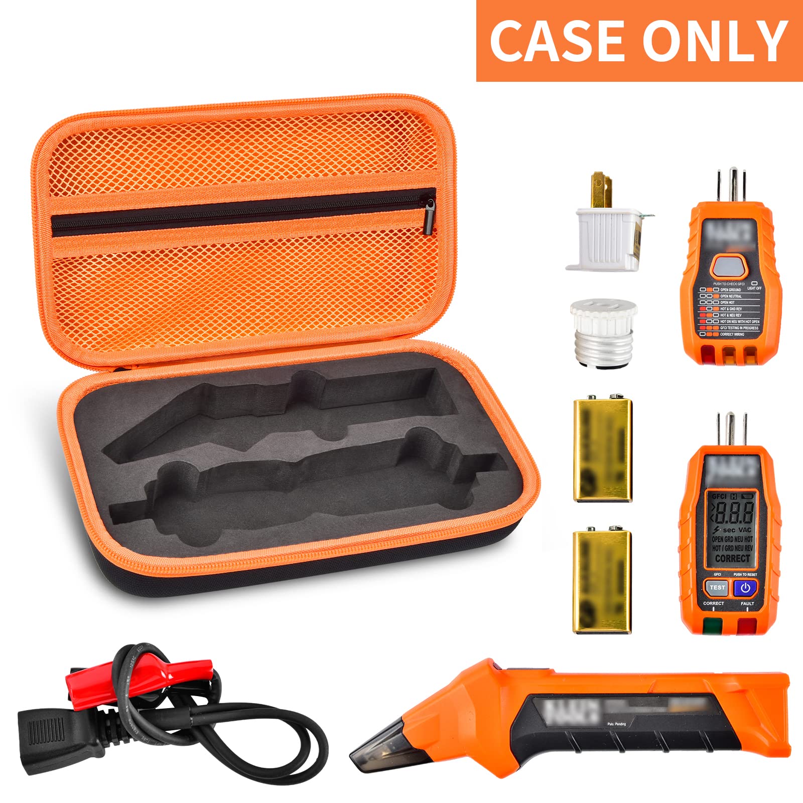 Case Compatible with Klein Tools ET310 AC Circuit Breaker Finder & 80041 Outlet Repair Tool Kit & RT250 GFCI Receptacle Tester. Electrical Storage Organizer Holder Bag (Box Only)-Orange Inner