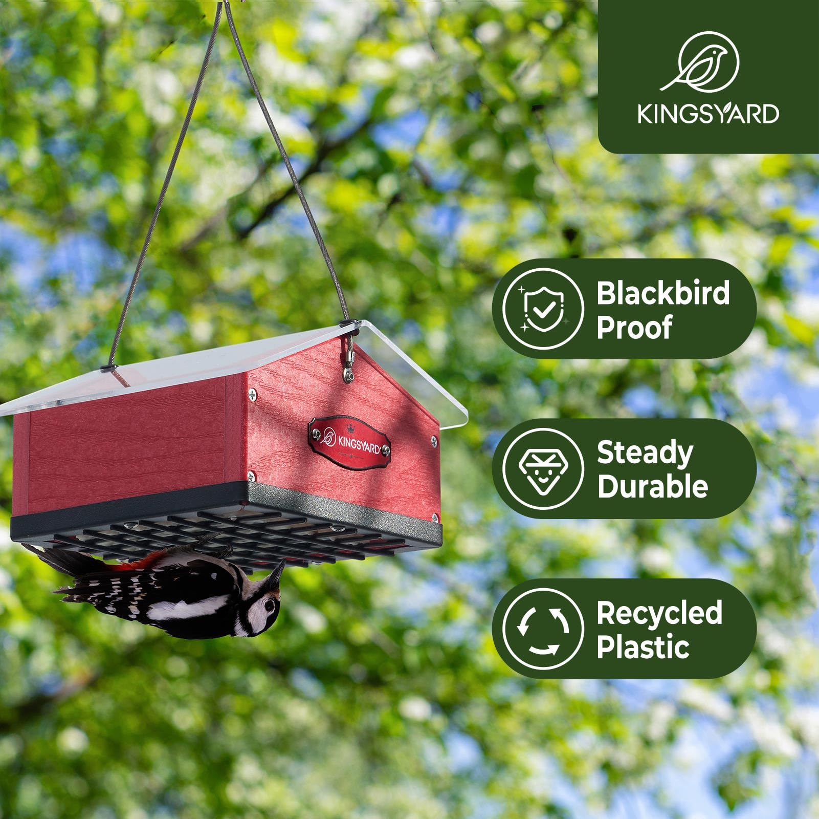 Kingsyard Upgraded Upside Down Double Suet Feeder for Outside Hanging, Squirrel-Proof Metal Edging, Wild Bird Feeder with Metal Weatherproof Roof, Attracting Woodpeckers, Nuthatches, Titmouse