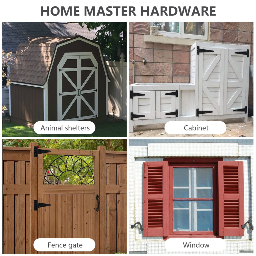 HOME MASTER HARDWARE 6" Gate Tee Hinge, Latch and Pull Set Gate Hardware Kit with Screws for Outdoor Fence Swing Gate Black Finish