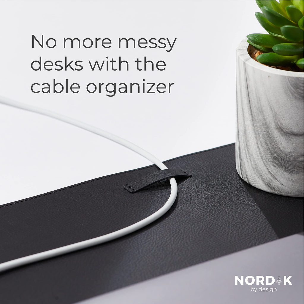 Nordik Leather Desk Mat Cable Organizer - Pebble Black 89cm x 43cm - Premium Extended Mouse Mat for Home Office Accessories - Felt Vegan Large Leather Desk Pad Protector & Desk Blotter Pads Décor