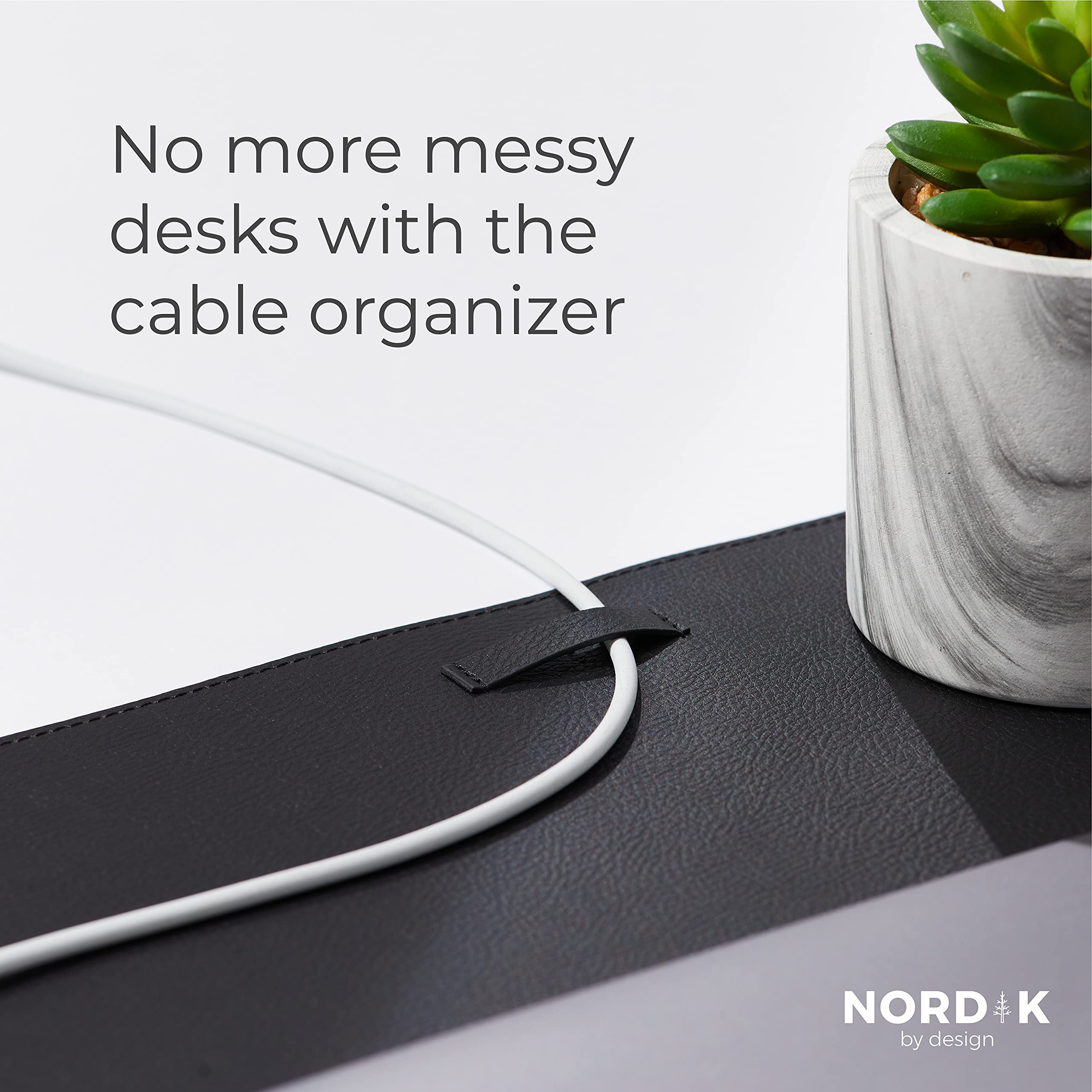 Nordik Leather Desk Mat Cable Organizer - Pebble Black 89cm x 43cm - Premium Extended Mouse Mat for Home Office Accessories - Felt Vegan Large Leather Desk Pad Protector & Desk Blotter Pads Décor