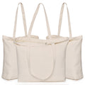 Canvas Tote with Zipper, KOOLMOX 12oz Heavy Duty Canvas Bag with Handles and Zipper & Bottom, Reusable Washable Shopping Bags for Women Groceries, School Teachers, Beige, 3 Packs, 17x13x3.9inch