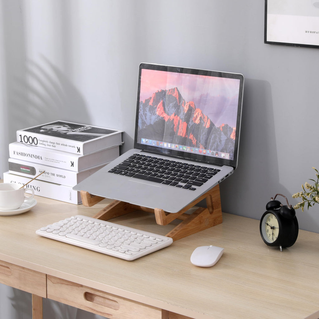 Nuvograin Wooden Vertical Laptop Stand for Desk, Bamboo Laptop Holder Compatible with MacBook Air Pro/Dell XPS/Surface Pro/HP/Pixelbook/Lenovo, More 13-15.6 Inch Laptops