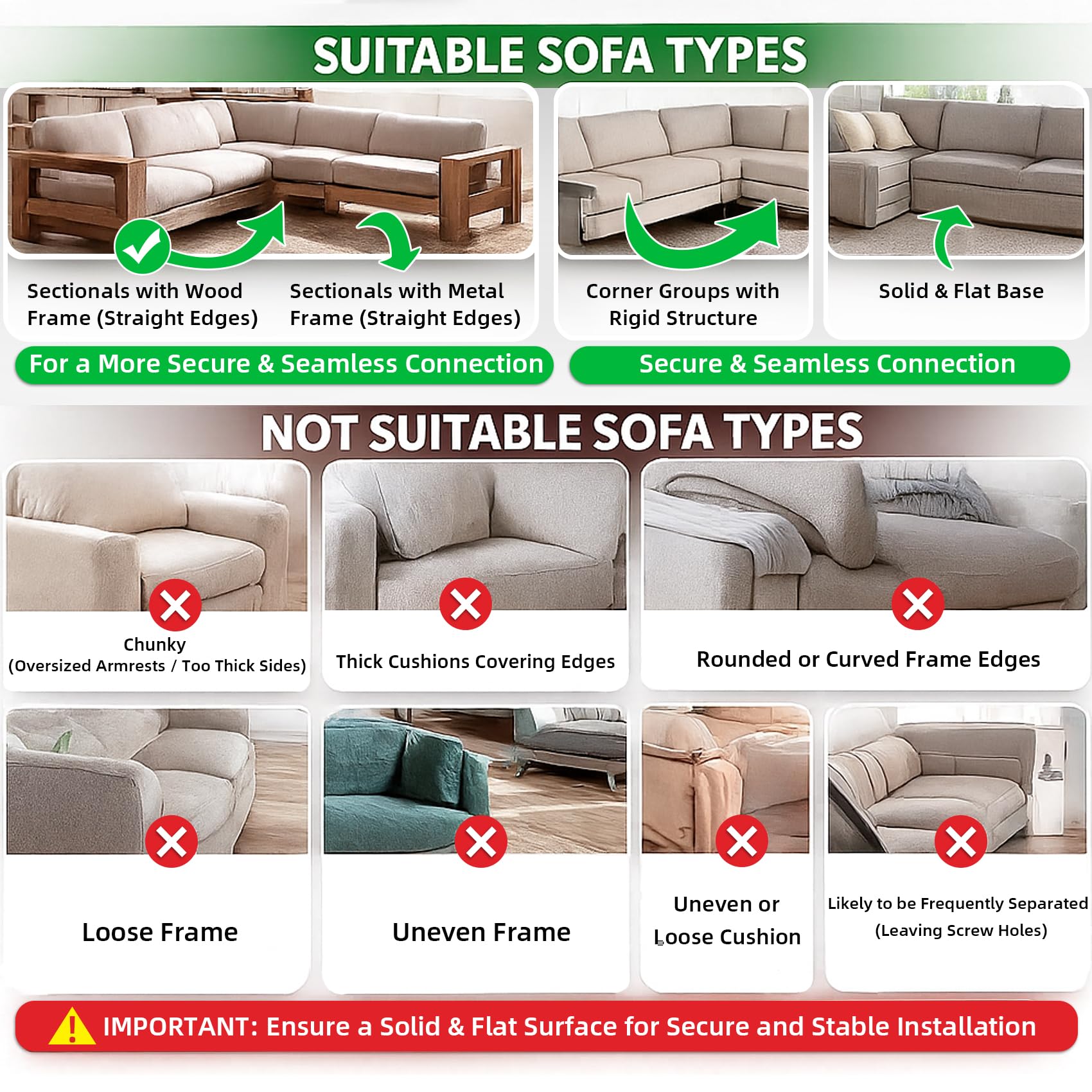 Universal Sectional Sofa Interlocking, LazyMe Sectional Couch Connectors, Sofa Connector Bracket with Hardware- 4 Sets, 8 Pieces