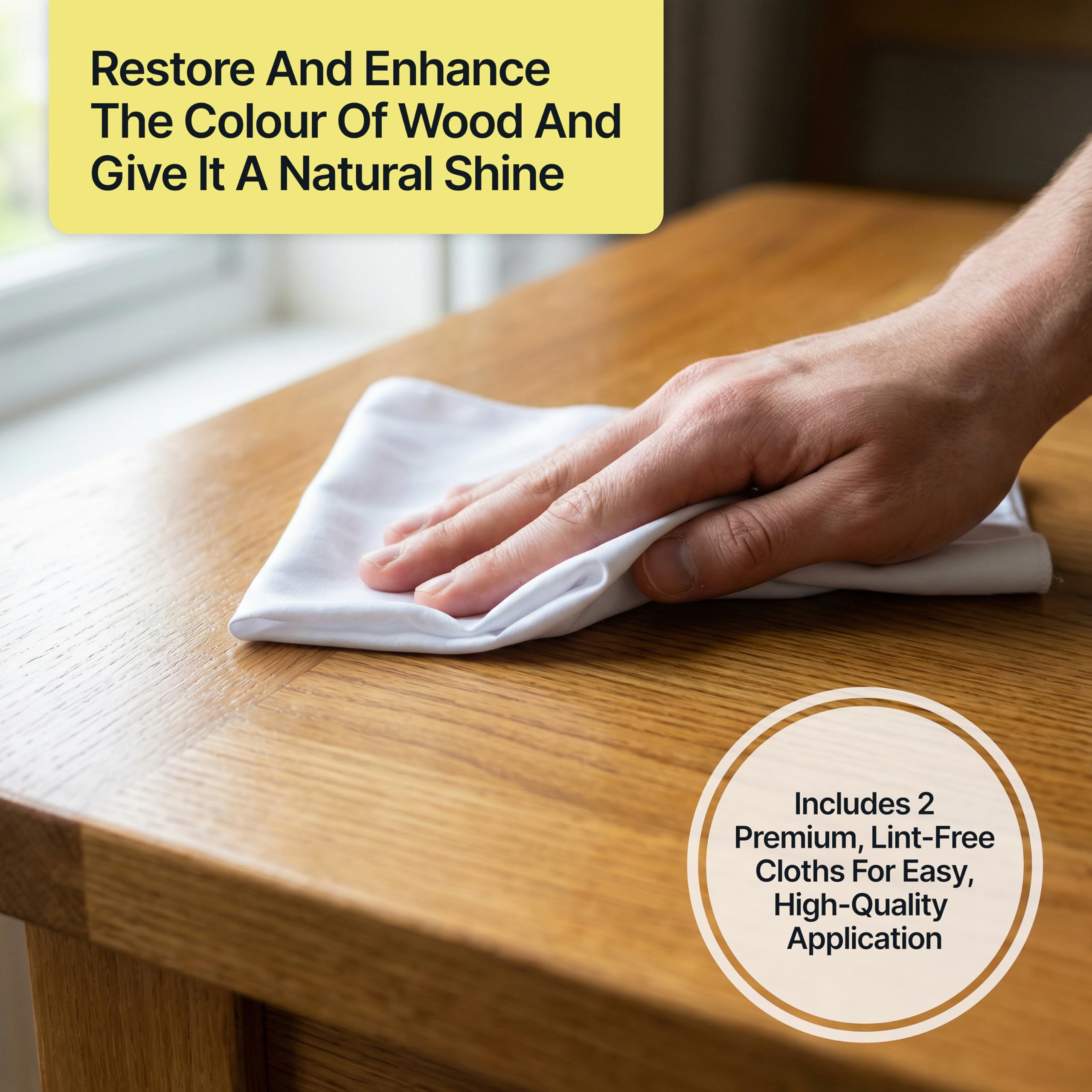 Natural Oak Beeswax Furniture Polish 200 ml / 6.8 fl oz, & 2 Lint-Free Cloths, Natural Furniture Wax for Wood Protection, Modern, Antique, Wood, Furniture, Restores & Protects, Long-Lasting Bees Wax