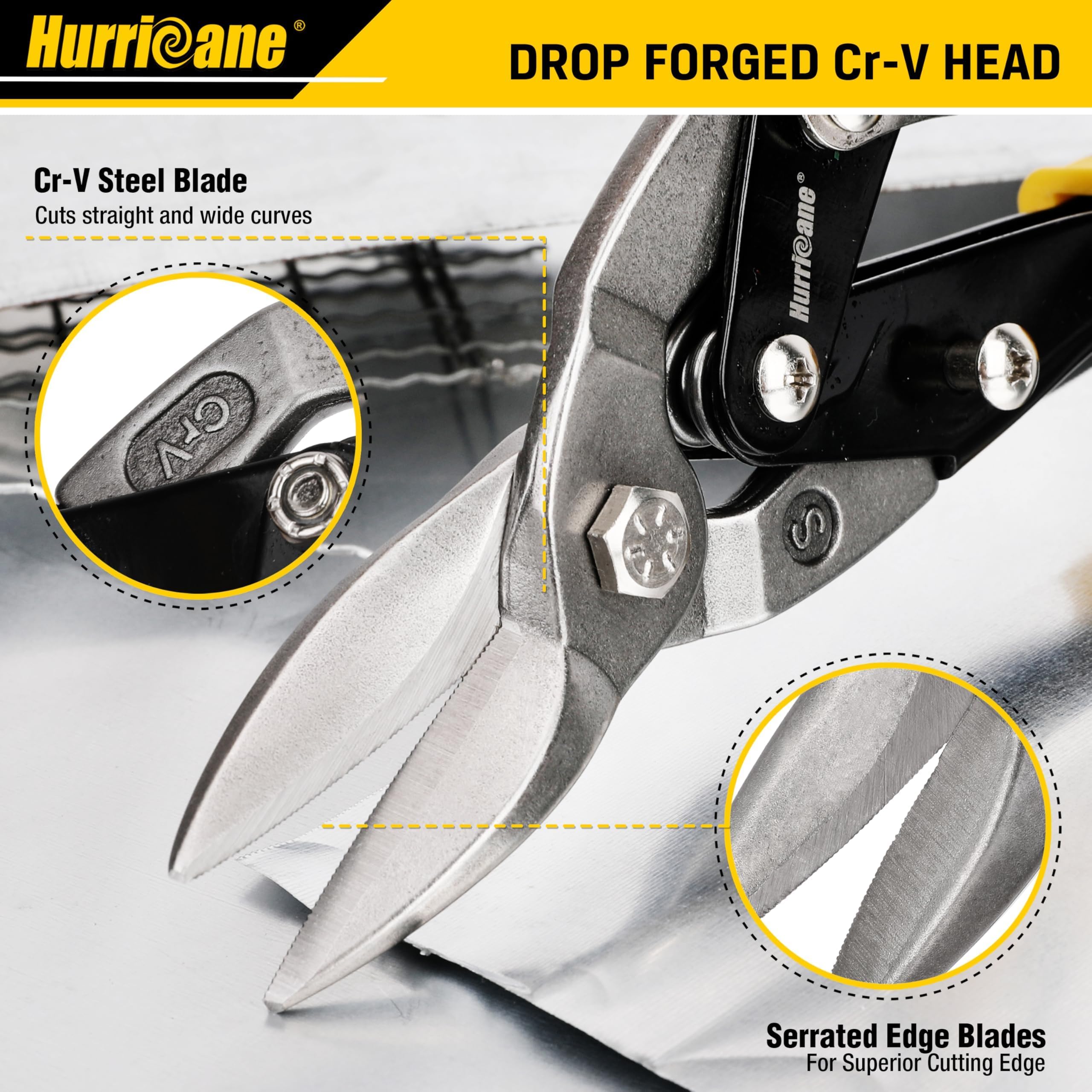 Hurricane 10 Inch Aviation Snips, Straight Cut Metal Shears for Aluminum, Plastic & Thin Gauge Sheet, Regular Sheet Metal Cutter. Ideal for HVAC, Gutter & DIY Projects