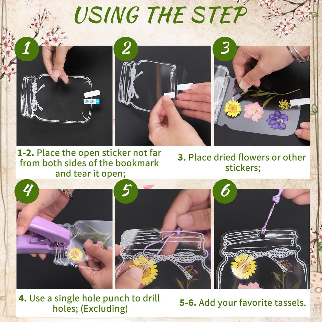 103PCS Bookmark Making Kit, Kaluofan DIY Bookmark Transparent Dried Flower Bookmarks Kit with Abundant Bottle Bookmarks Dried Flowers Tassels and Tweezer