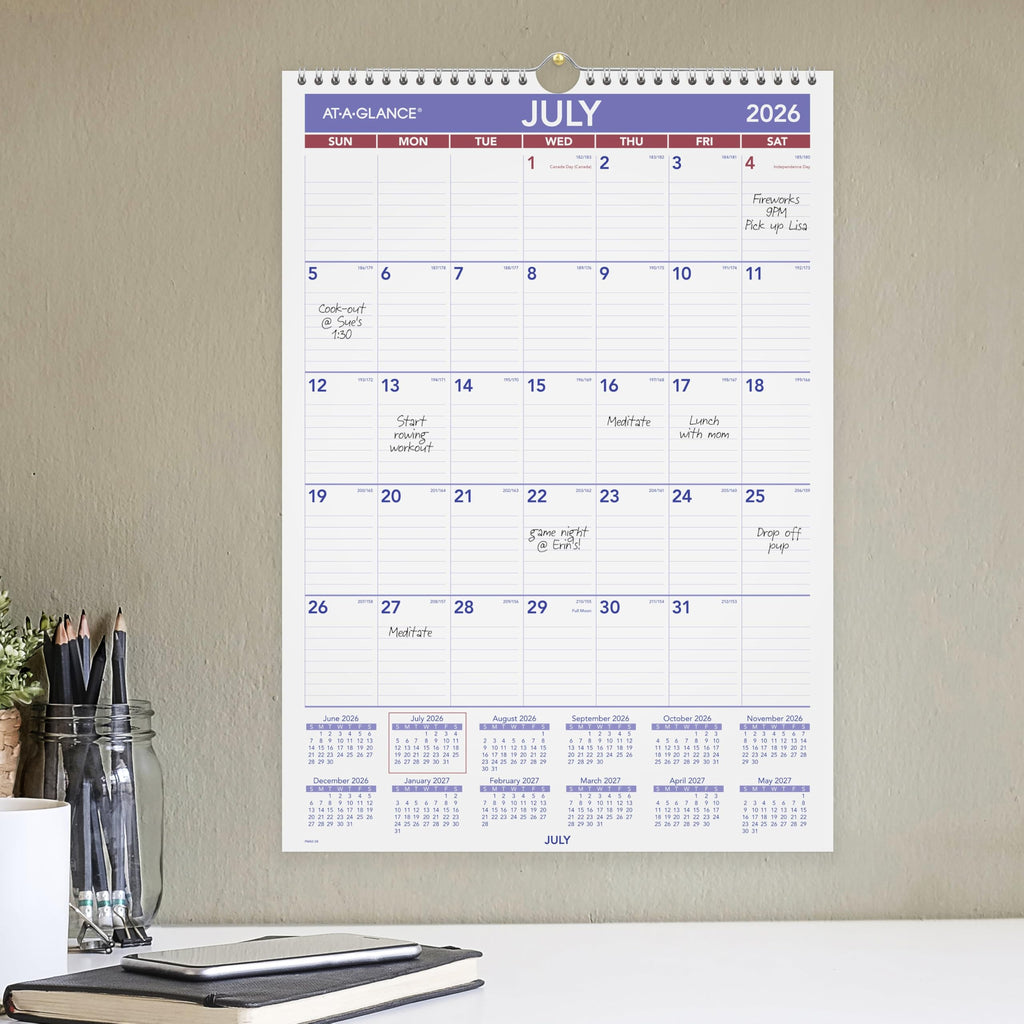 AT-A-GLANCE Wall Calendar 2026-2027 Planner, Academic 12-Month July-June, Monthly, 12" x 17", 12-Month, Ruled Daily Blocks (PMA228)