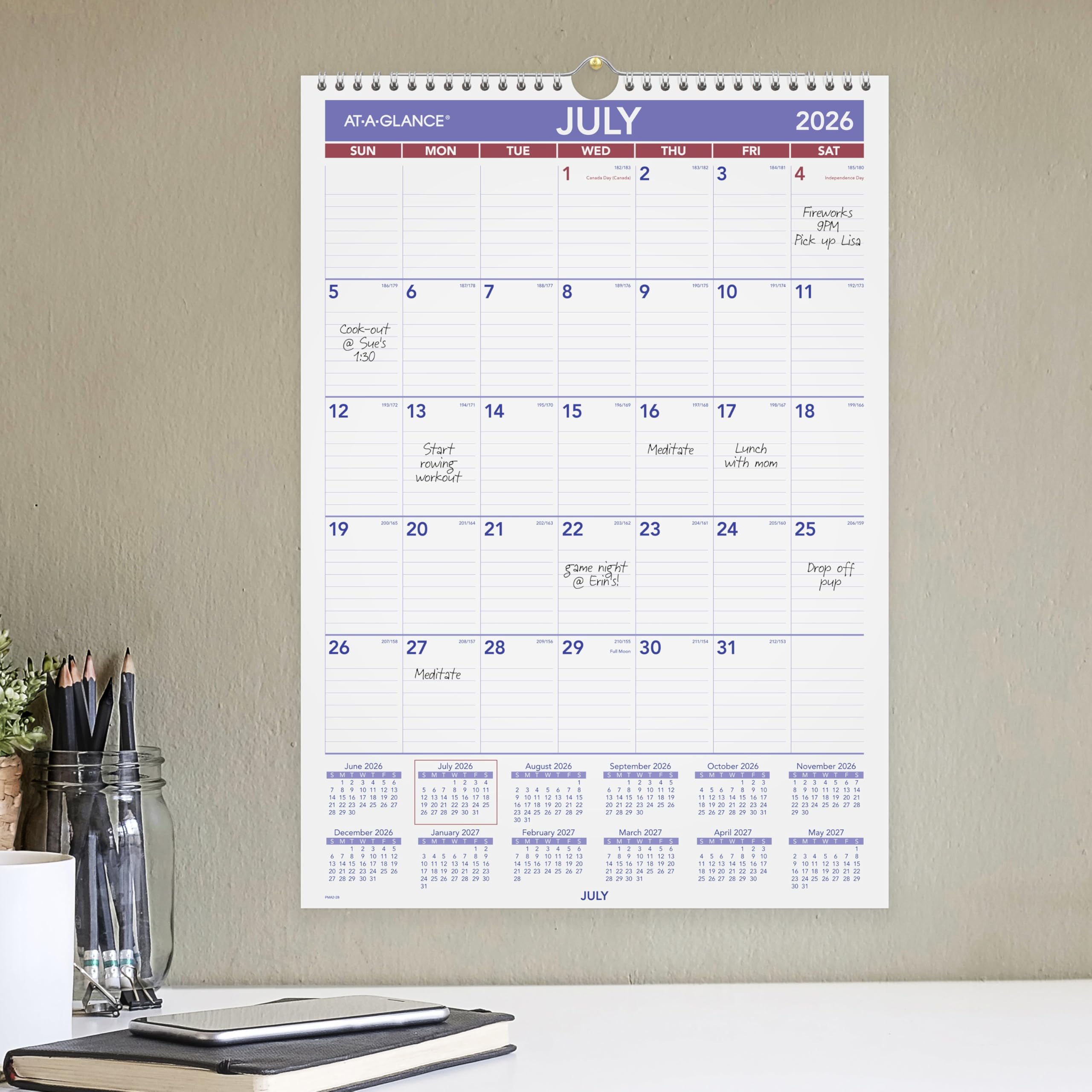 AT-A-GLANCE Wall Calendar 2026-2027 Planner, Academic 12-Month July-June, Monthly, 12" x 17", 12-Month, Ruled Daily Blocks (PMA228)