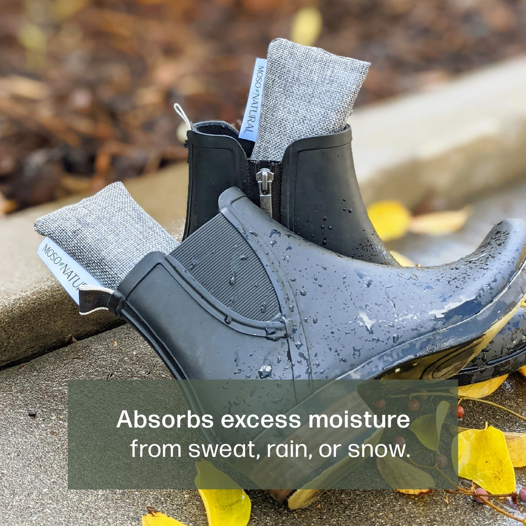 Moso Natural Shoe Deodorizer Insert (3 Pack) Charcoal Odor Absorber for Shoes | Gym Bag & Boot Deodorizer | Long-Lasting Shoe Odor Elimination | Unscented Air Purifying Bags (Two Per Pack. 6 Total)