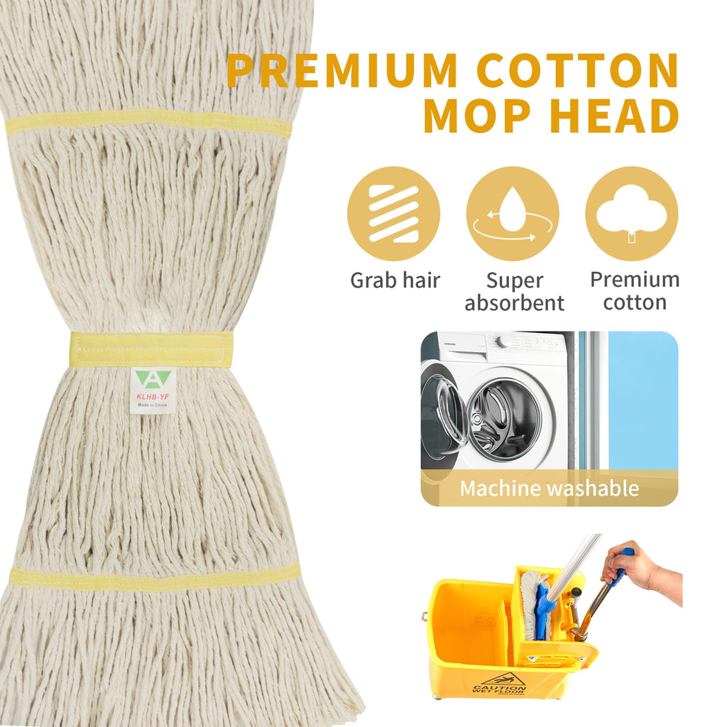 KLHB-YF 16oz Commercial & Industrial Mop Head Replacement - All-Purpose Mop Heads for Floor Cleaning Stronger Fastness Good Water Absorption Effect Long Service Life Can be Matched with Most Mop Holders on the Market (White, 3PC)