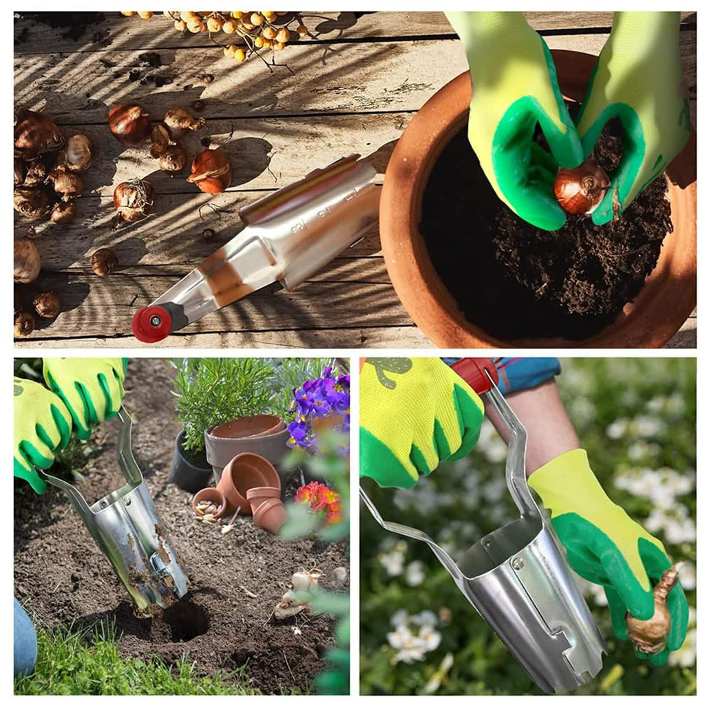 FLORA GUARD Bulb Planter with Depth Markers - Automatic Soil Releasing Seed Bulb Transplanter for Planting/Digging Tulips, Daffodils, Dahlias and More