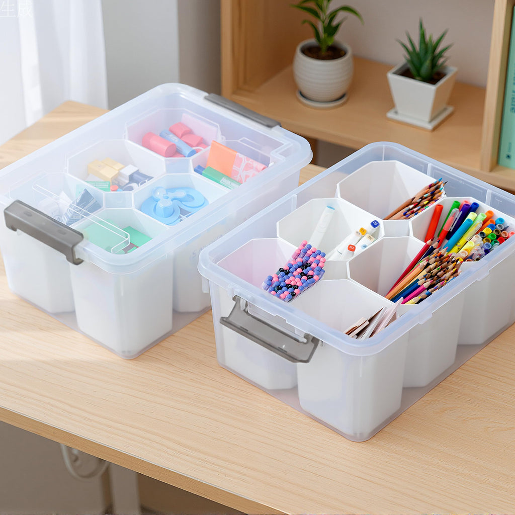 Citylife 17 QT Plastic Storage Bins with 6 Detachable Inserts Clear Storage Box with Lids Multipurpose Stackable Storage Containers for Organizing Crayon, Tool, Craft