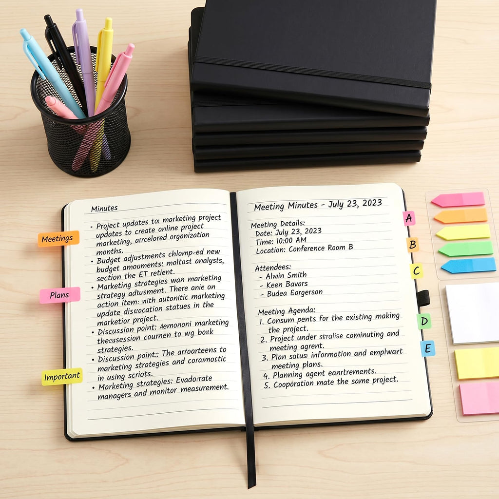 Coloch 6 Pack Ruled Notebook, A5 Black Hardcover Notebook with 200 Pages, Classic Lined Journal Pocket with 200 Pages and Pen Loop for School, College, Office, Business, 5.75" x 8.25"