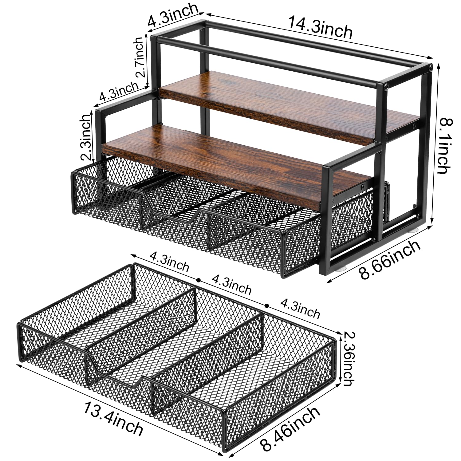 Wetheny Coffee Syrup Organizer for Coffee Bar, 3-Tier Coffee Station Organizer with K Cup Storage Basket for Countertop