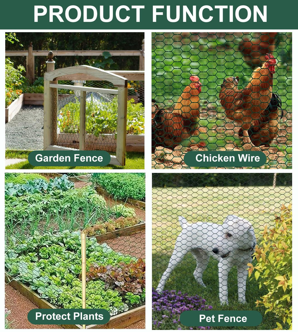 Chicken Wire for Floral Arrangements, 16 x 236 Inches Green Floral Chicken Wire Mesh, 0.6 Inch Hexagonal Galvanized PVC Coated Garden Mesh Netting Fence for Crafts Poultry Garden with 100pcs Ties