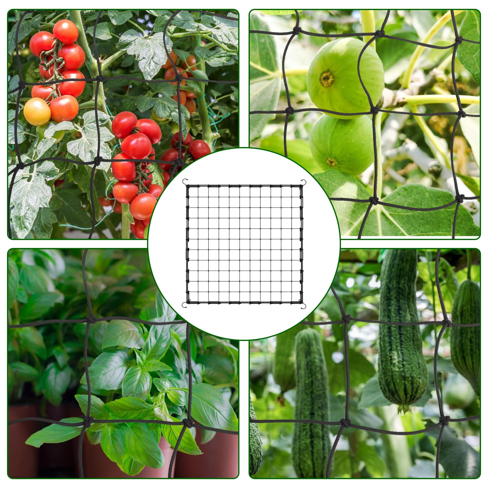 Qivine Grow Tent Net, 2 Pcs Plant Trellis Netting, 4 x4 Ft Elastic Plant Net with Hooks, Elastic Trellis Netting with Ties Support for Climbing Plants, Vegetables, Fruits, Flowers, Vines