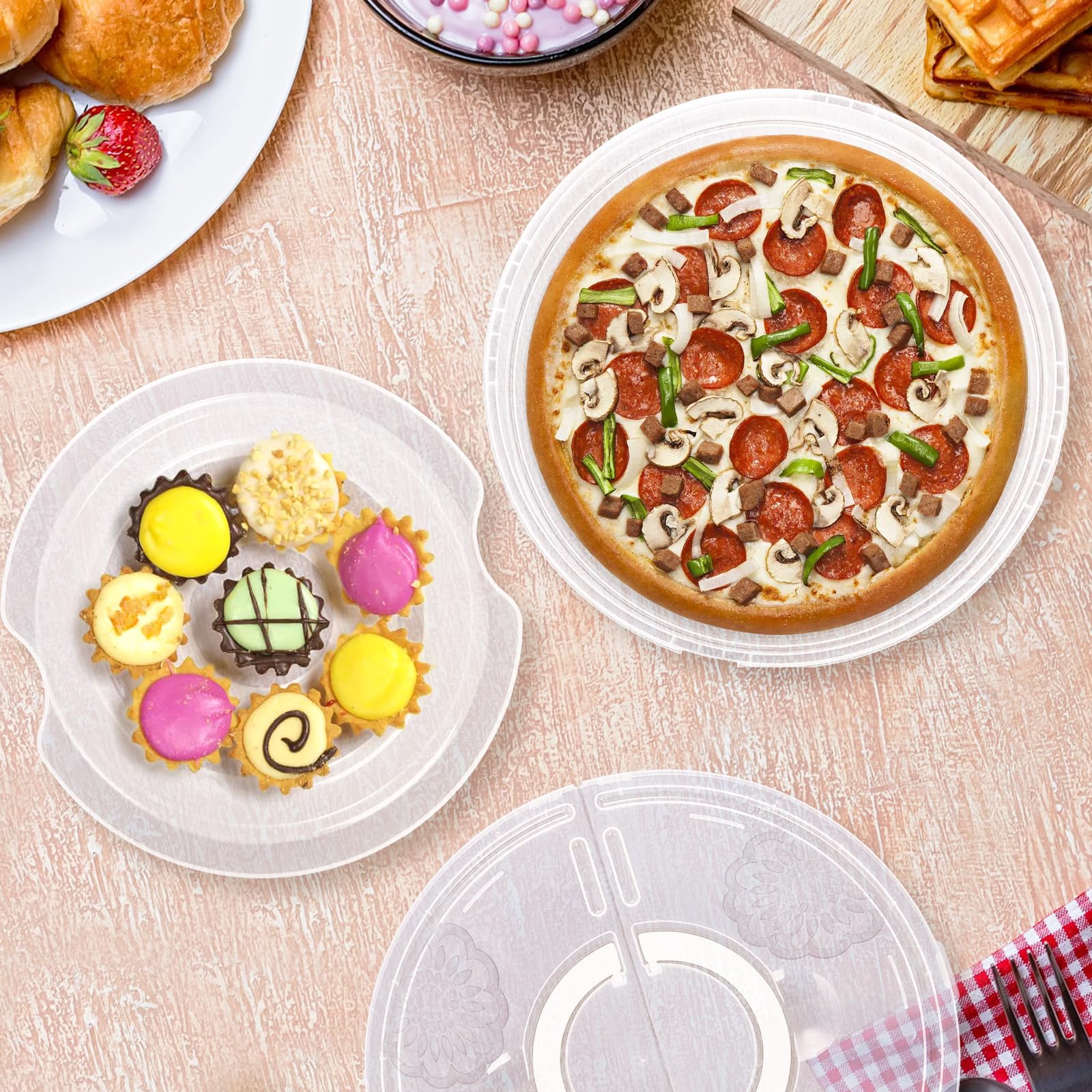 Lawei 2 Pack 12 Inch Food Storage Container with Lid and Handle, 2 Compartment Leak-Proof Pie Carrier & Pizza Keeper, Reusable Pizza Storage Container for Cake, Cheesecake, Tortilla, Picnic, Pastry