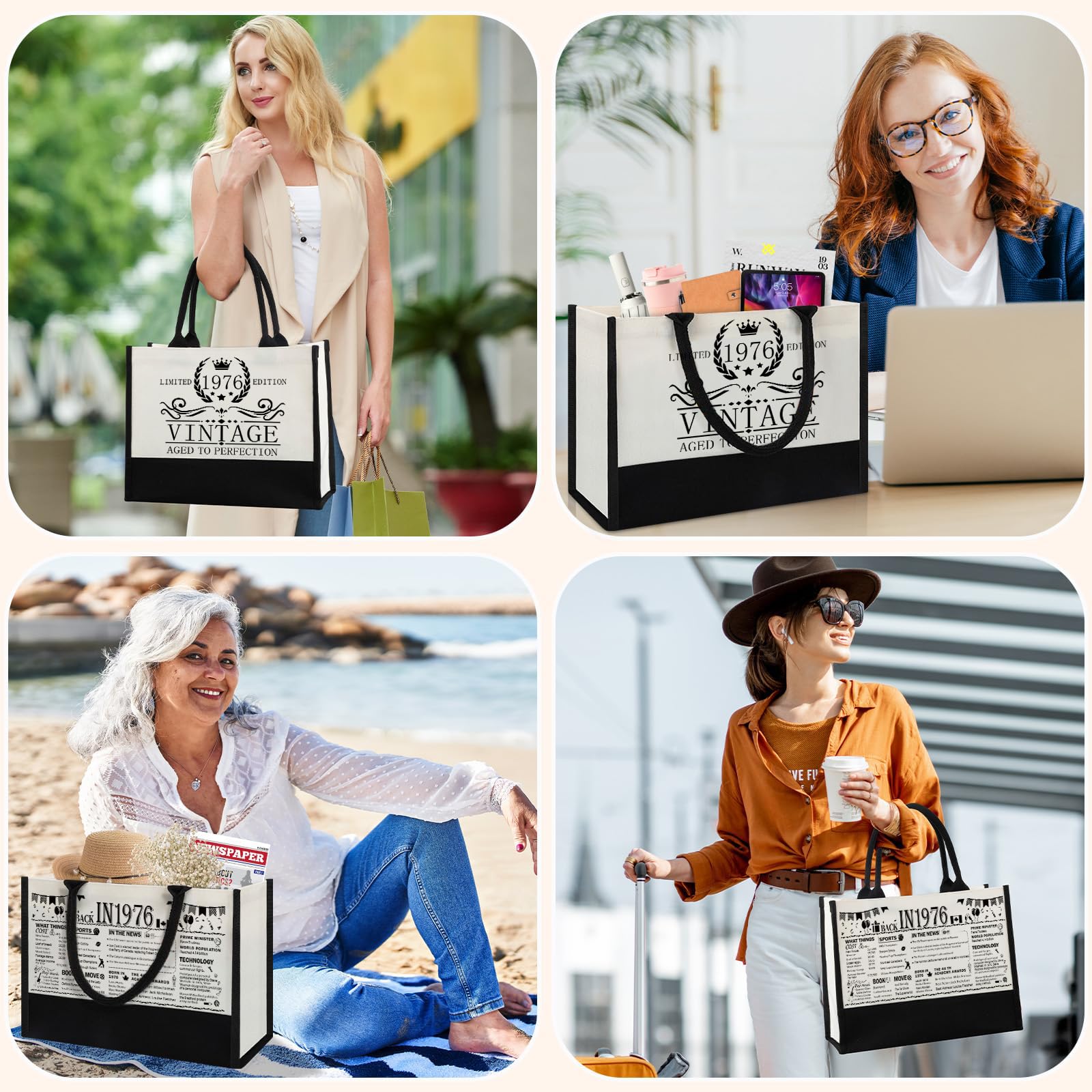 Shellspace 50th Birthday Gifts for Women, Happy 50 Year Old Birthday Gift for Mom Sister Aunt Wife Grandma Friends Her, Unique Gifts Set with Vintage Canvas Tote Bag,Cosmetic Bag,Back in 1976 Poster