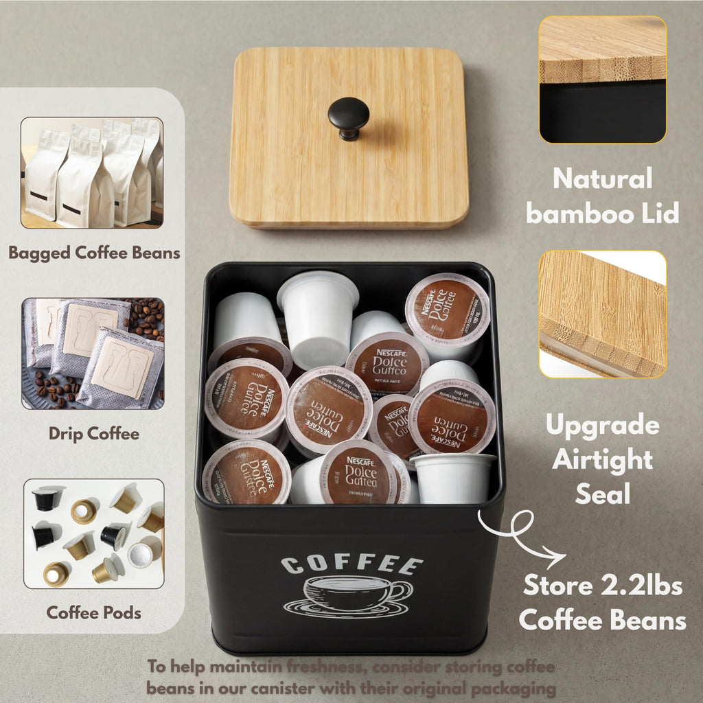 Perfnique Coffee Canister, Coffee Bean Storage Container with Airtight lids, Café Grounds Container, Cafe Jar Cafe Holder, K Cup Holder, Food Storage Container, Farmhouse Kitchen Decor