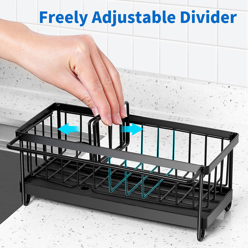 Cartilage Sponge Holder for Kitchen Sink Organizer, Kitchen Sink Caddy Storage with Dishrag Dishcloth Holder Rack,Rustproof 304 Stainless Steel Dish Sponge with Auto Draining Tray