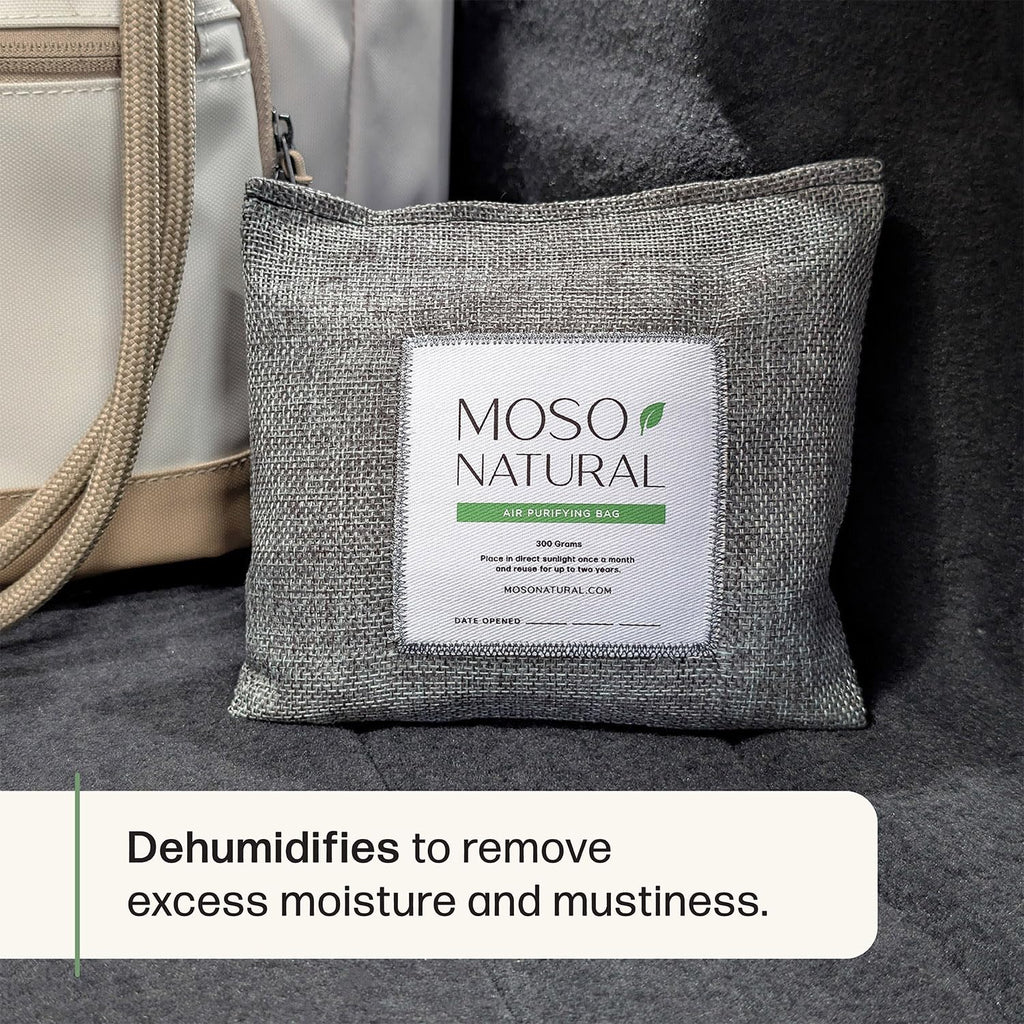 Moso Natural Car Air Freshener and Deodorizer | Long Lasting Bamboo Charcoal Odor Absorber | Non Toxic Odor Eliminator for Cars | Scent Free Air Purifying Bag (2 Pack)