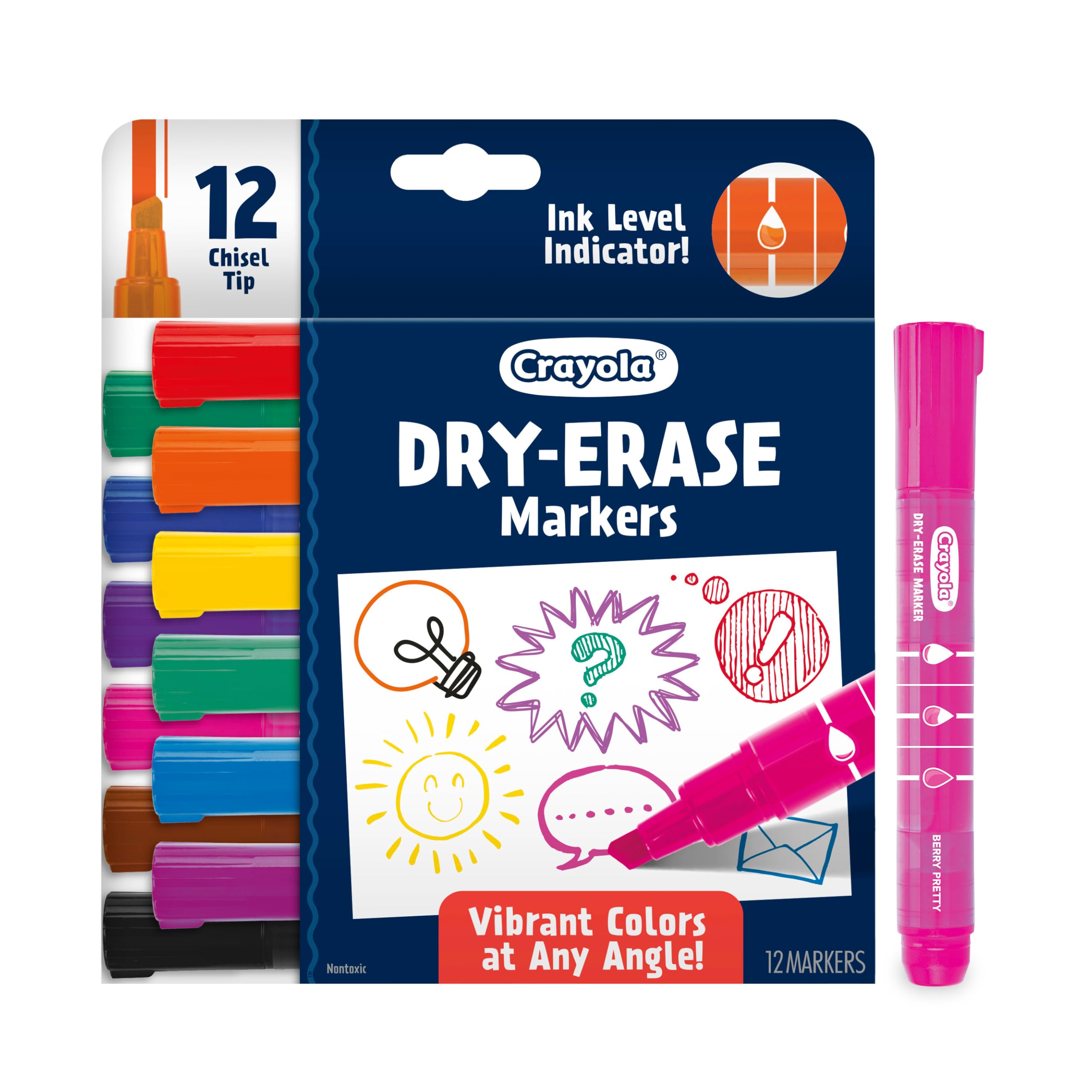 Crayola Low Odor Dry Erase Markers, Chisel Tip, Assorted Colors, Back To School Supplies, 12Count