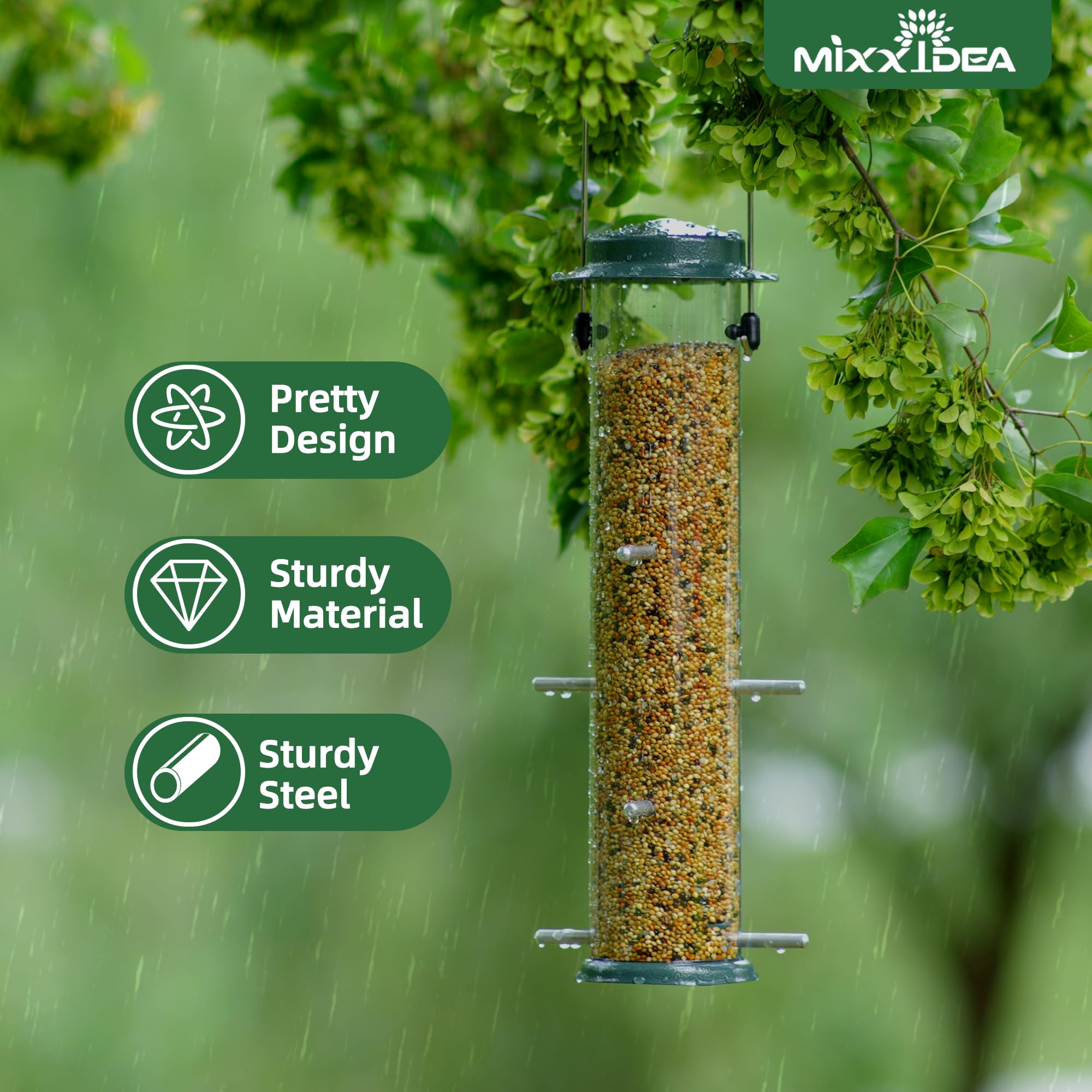MIXXIDEA Finch Bird Feeder Hanging Metal Thistle Seed Feeder with 8 Feeding Ports Nyger Seed Feeder, Goldfinch Feeder for Outdoors Garden Green