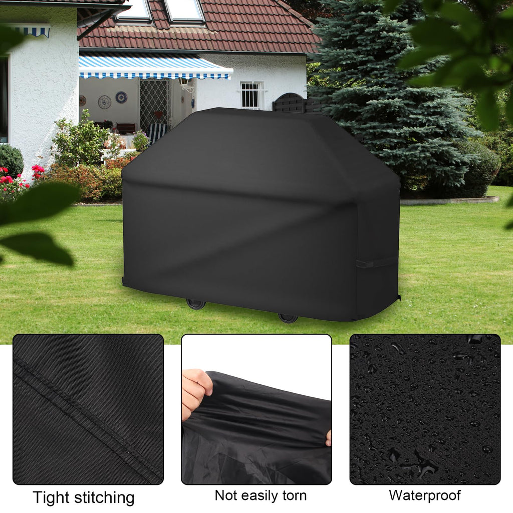 Heavy Duty BBQ Grill Cover,Rip Proof Barbecue Gas Cover with Hook and Loop Straps and Adjustable Drawstring for Outdoor Grill, Waterproof, Weather Resistant