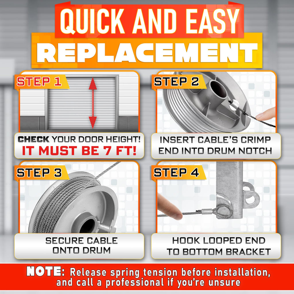 Garage Door Cables for 7 ft Door – 8 ft 6 inch Long, Heavy-Duty 304 Steel Galvanized Cables (Pack of 2) | Corrosion-Resistant, Rust-Proof Wire, Durable, Smooth Operation, Easy Installation, Reliable