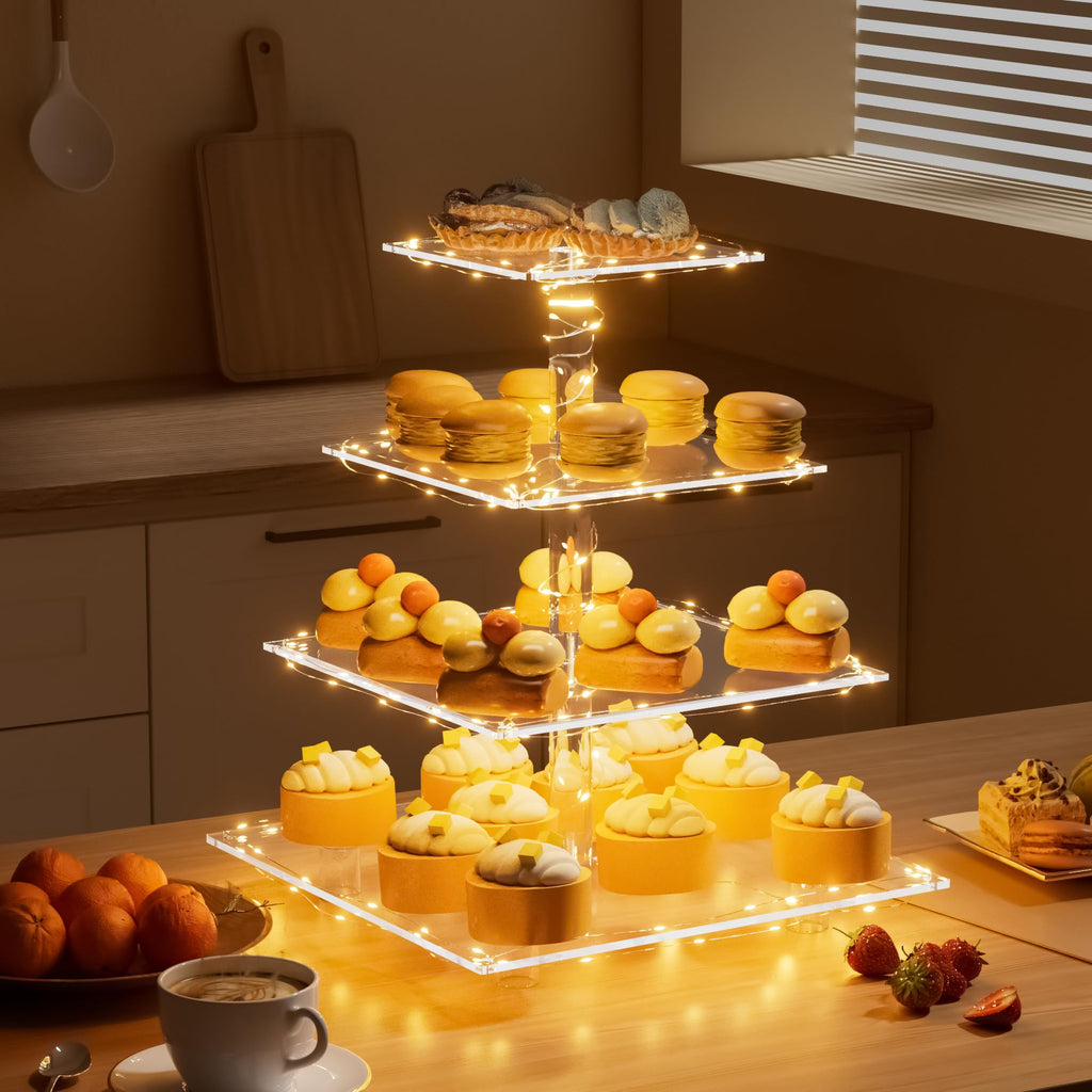 Weddingwish Pastry Stand 4 Tier Acrylic Cupcake Display Stand Cake Stand Dessert Stand Cupcake holder Pastry serving platter Candy Bar Party Décor Wedding Birthday Holidays，Christmas