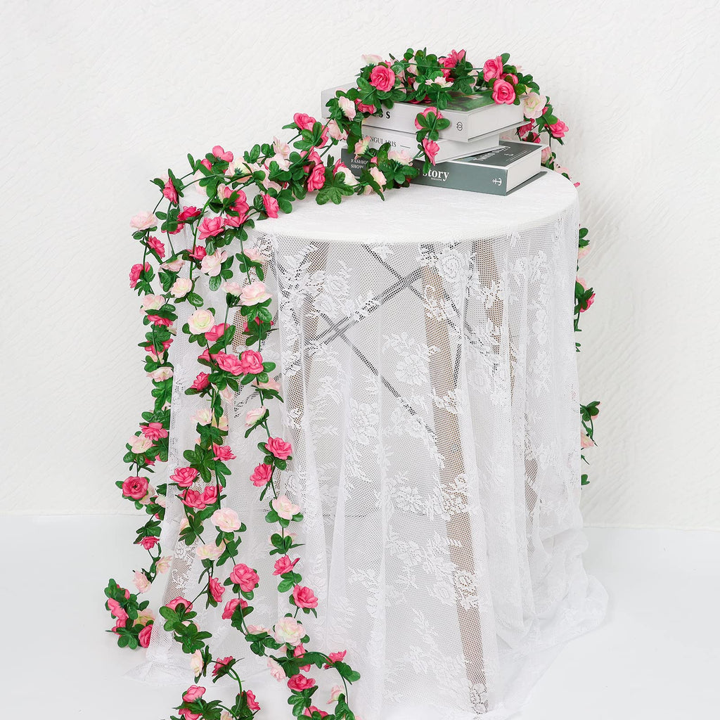 KHOYIME 5 Pack 40 FT Artificial Flower Garland, Fake Pink Roses Vines Silk Flowers Faux Plastic Outdoor Hanging Floral Ivy Garland Decoration for Wedding Arch Bedroom Home Wall Backdrop Room Decor
