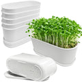 5 Set 8.5x3.5 Inch Plant pots, Rounded Rectangle planters with Multiple Drainage Holes and Trays, Window Box Planter for Indoor Windowsill, Balcony etc.